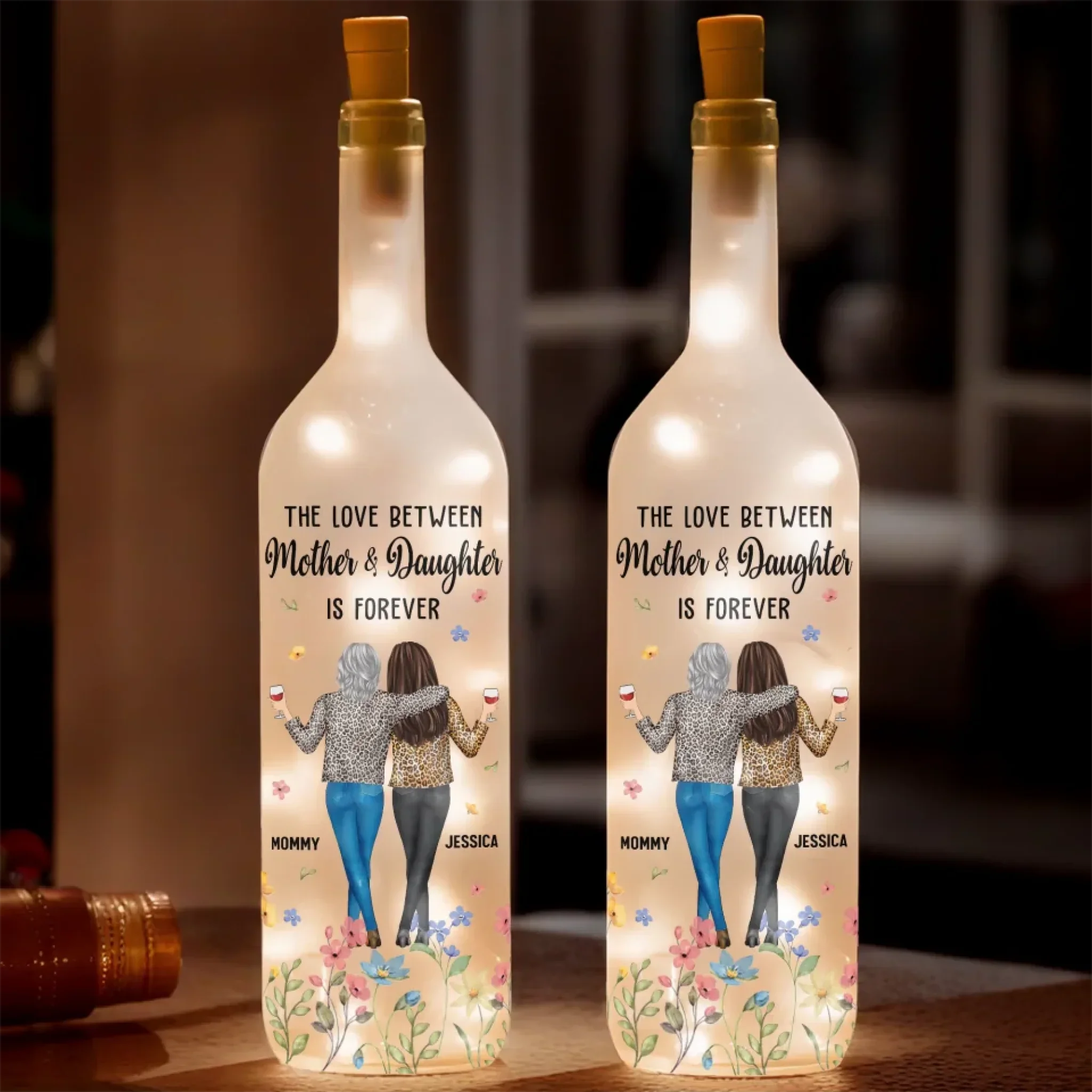 The Love Between Mothers And Daughter Is Forever - Family Personalized Custom Bottle Lamp - Gift For Mom, Daughter