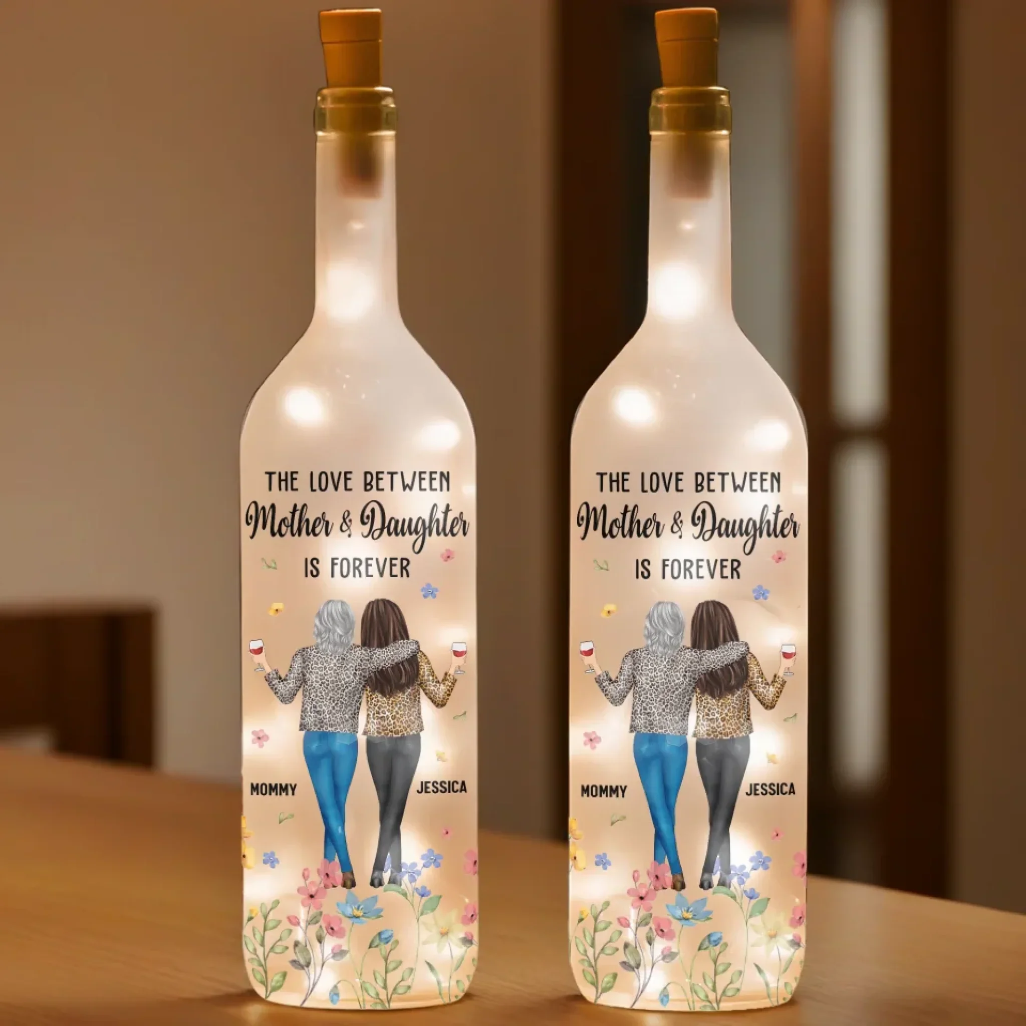 The Love Between Mothers And Daughter Is Forever - Family Personalized Custom Bottle Lamp - Gift For Mom, Daughter