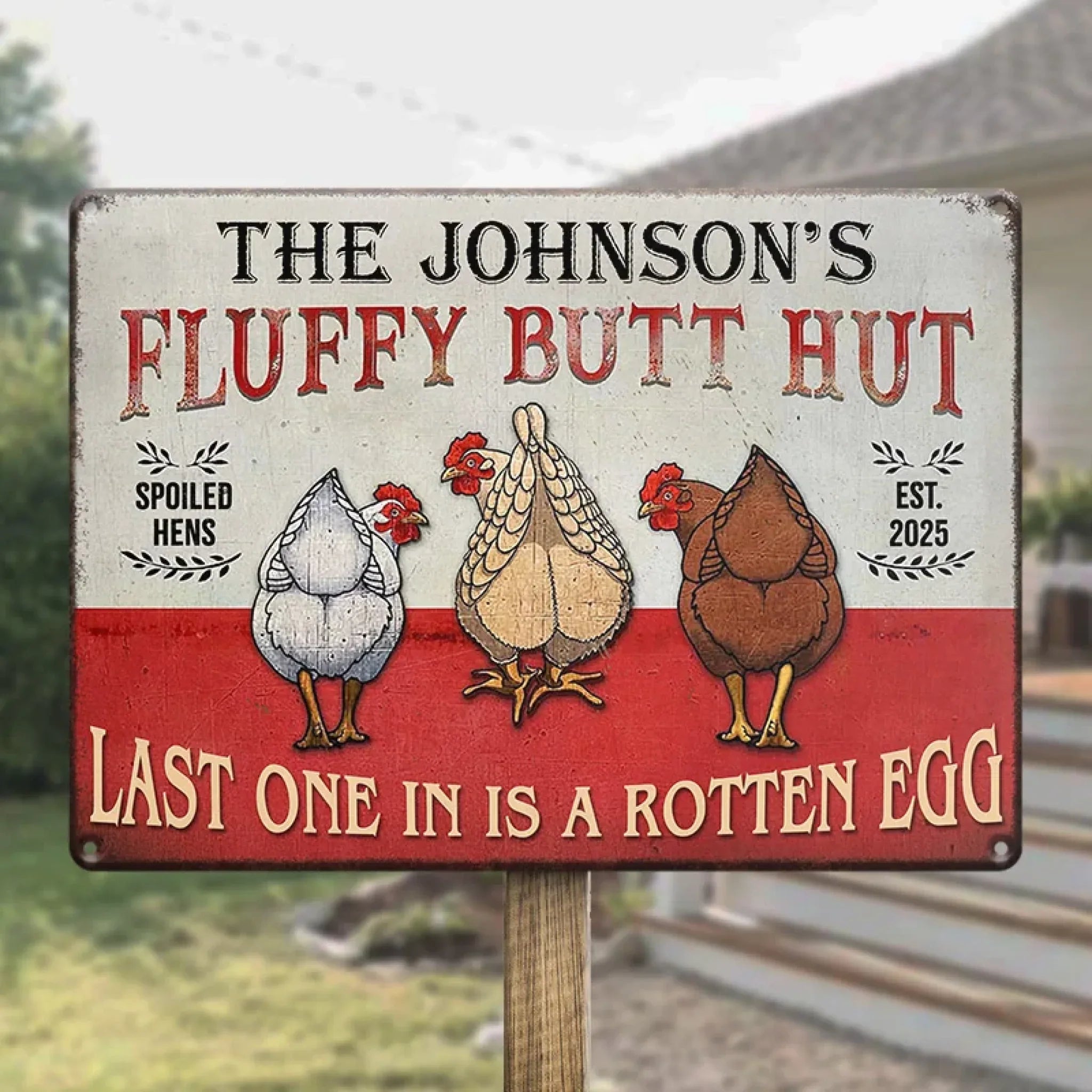 Fluffy Butt Hut - Family Personalized Custom Home Decor Metal Sign - House Warming Gift For Yourself, Husband Wife, Best Friends, Family Members