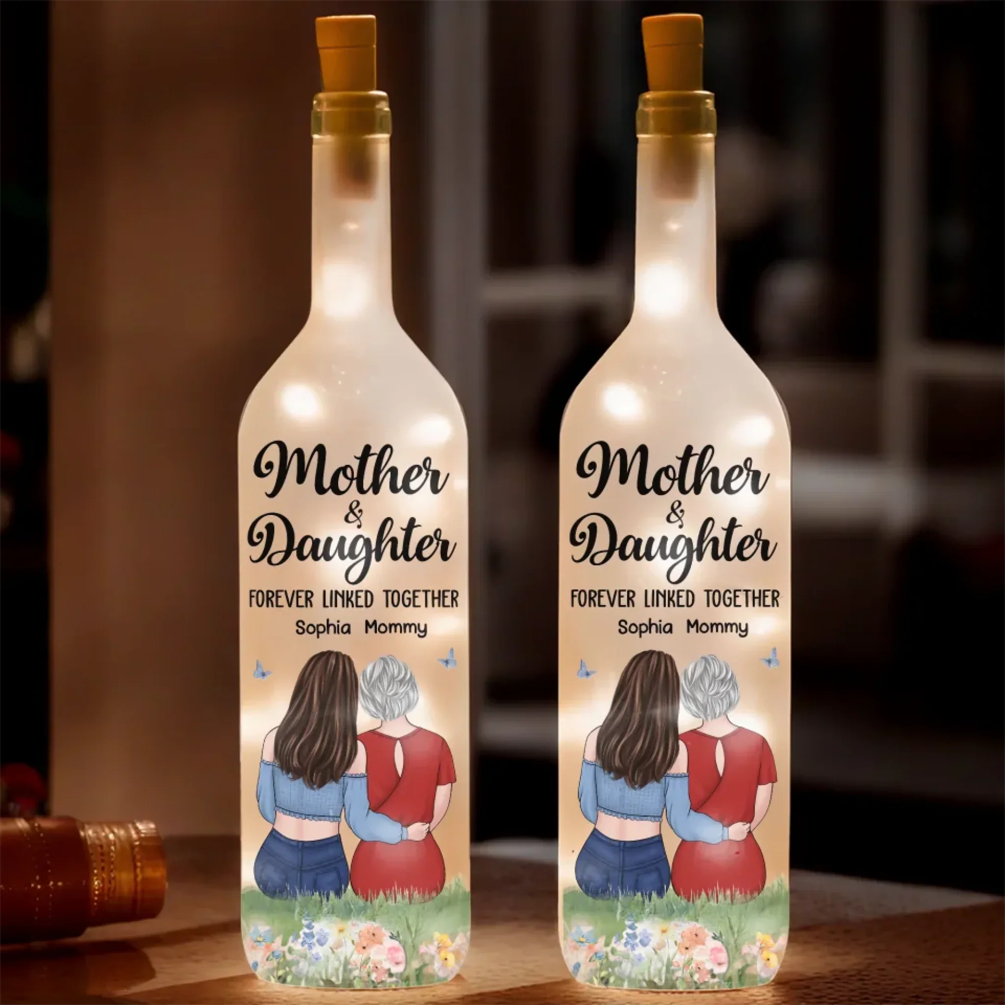 Mom Taught Me Everything - Family Personalized Custom Bottle Lamp - Gift For Mom, Daughter