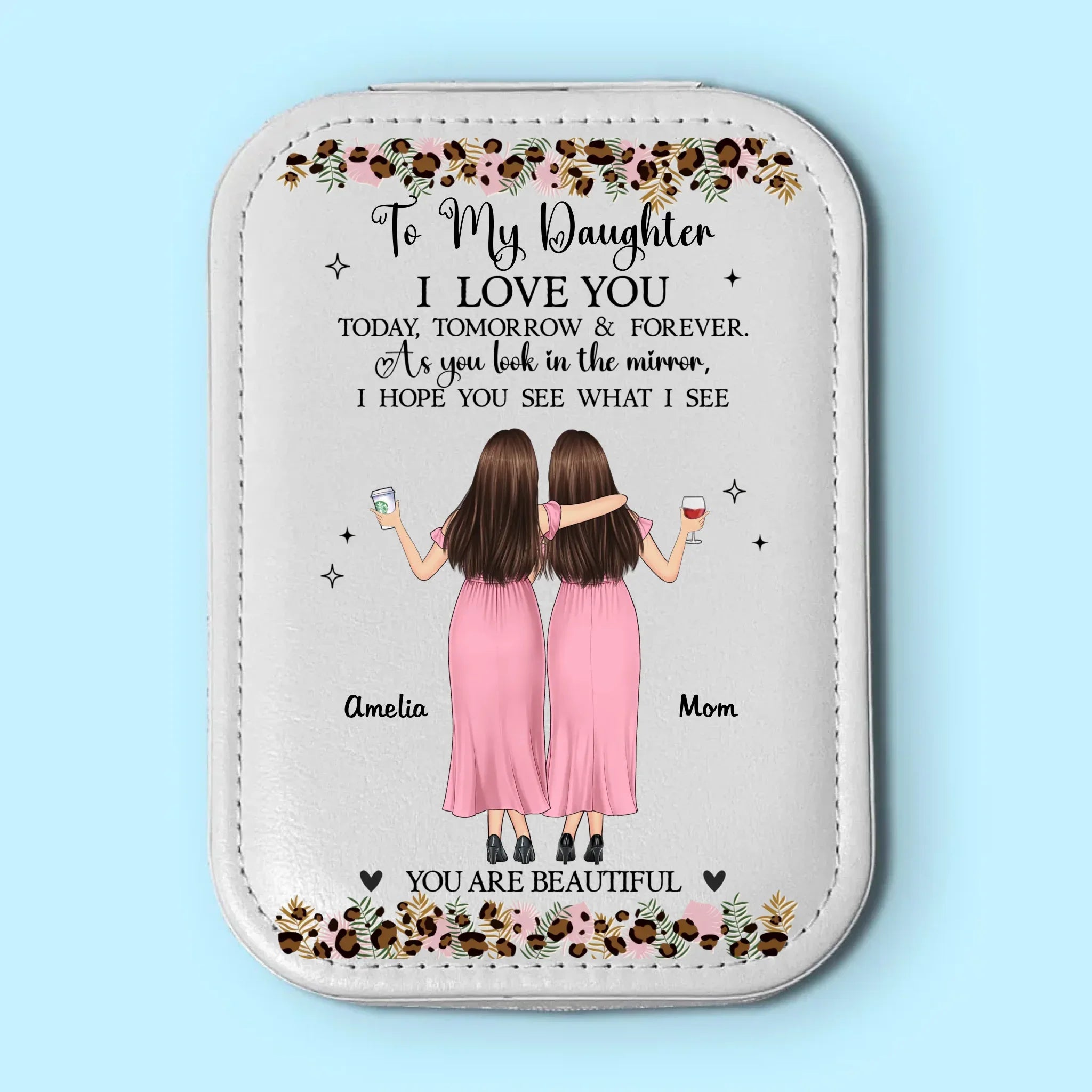 To My Daughter - Family Personalized Custom Jewelry Box LED Makeup - Gift For Mom, Daughter