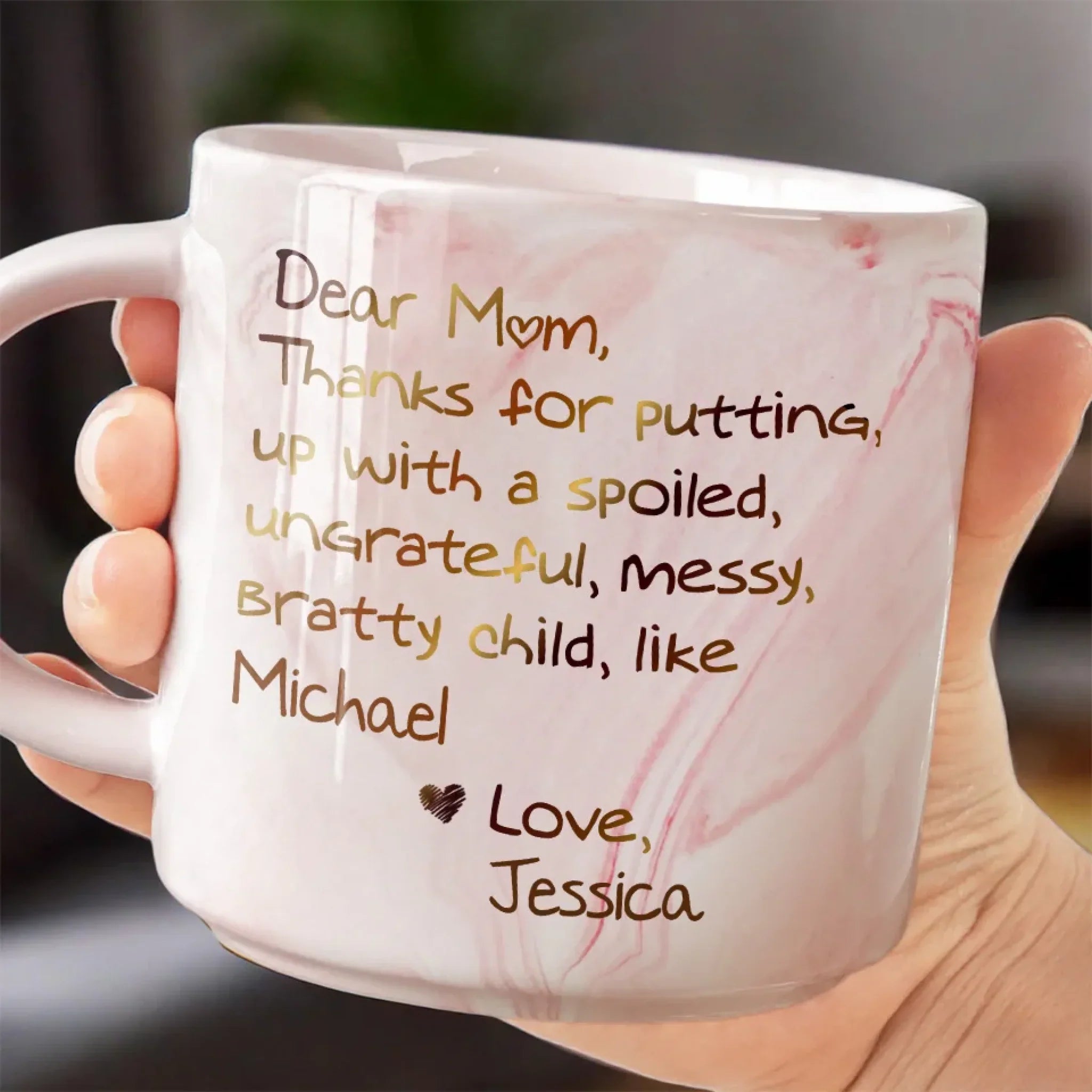 A Big Thank You, Mom - Family Personalized Custom Marble Mug - Gift For Mom, Grandma