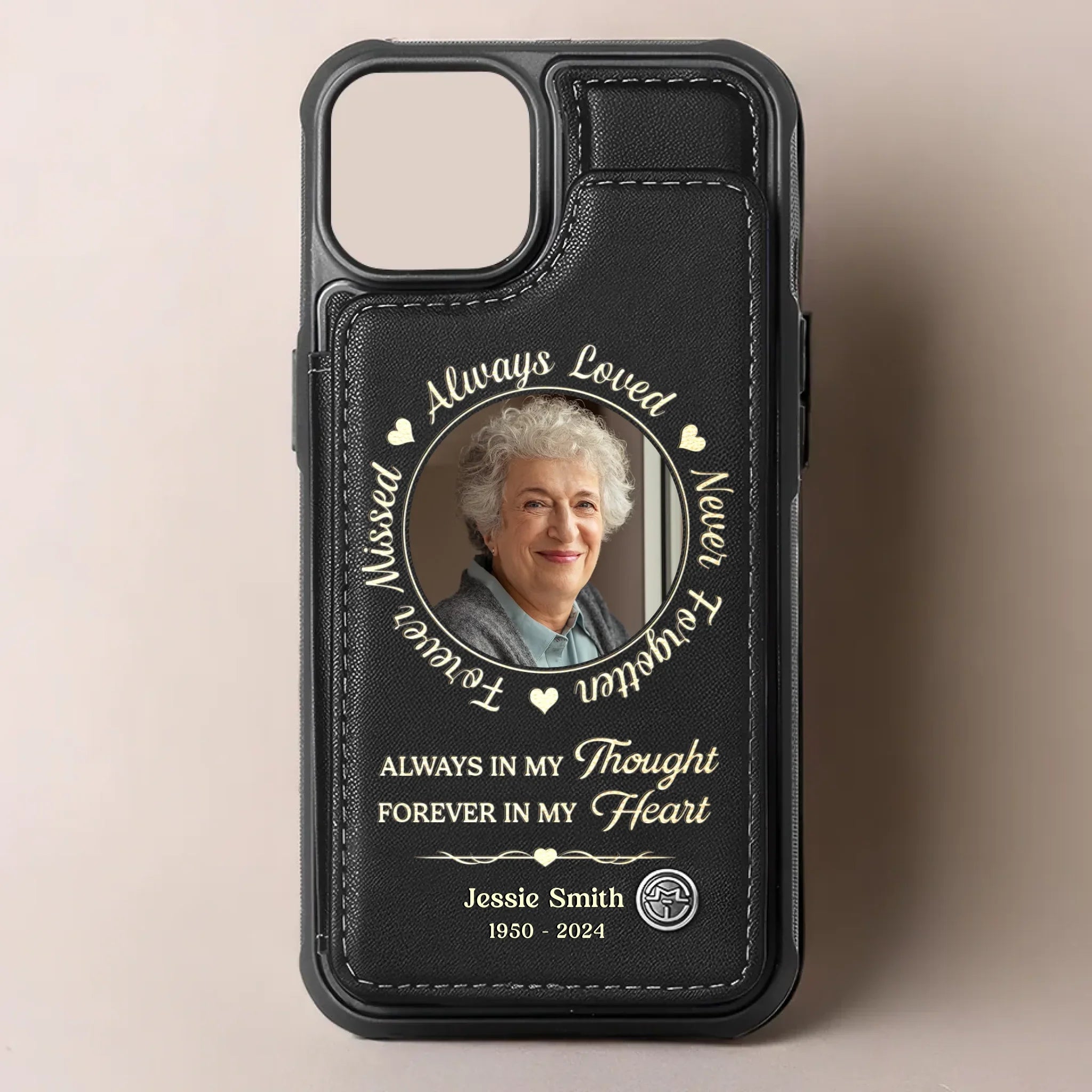 Custom Photo Always Remembered, Deeply Missed - Memorial Personalized Custom Leather Flip Wallet Phone Case - Sympathy Gift For Family Members