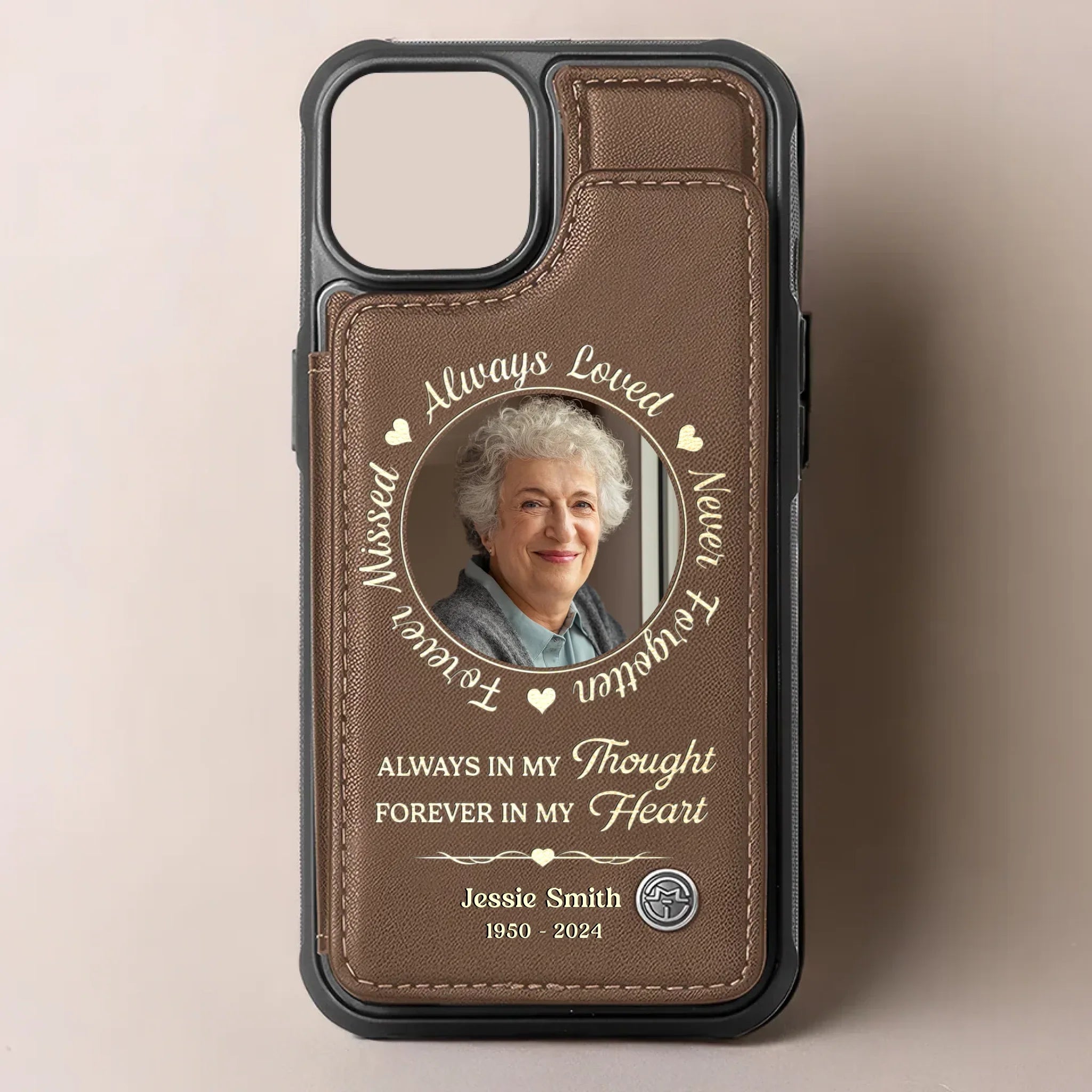Custom Photo Always Remembered, Deeply Missed - Memorial Personalized Custom Leather Flip Wallet Phone Case - Sympathy Gift For Family Members