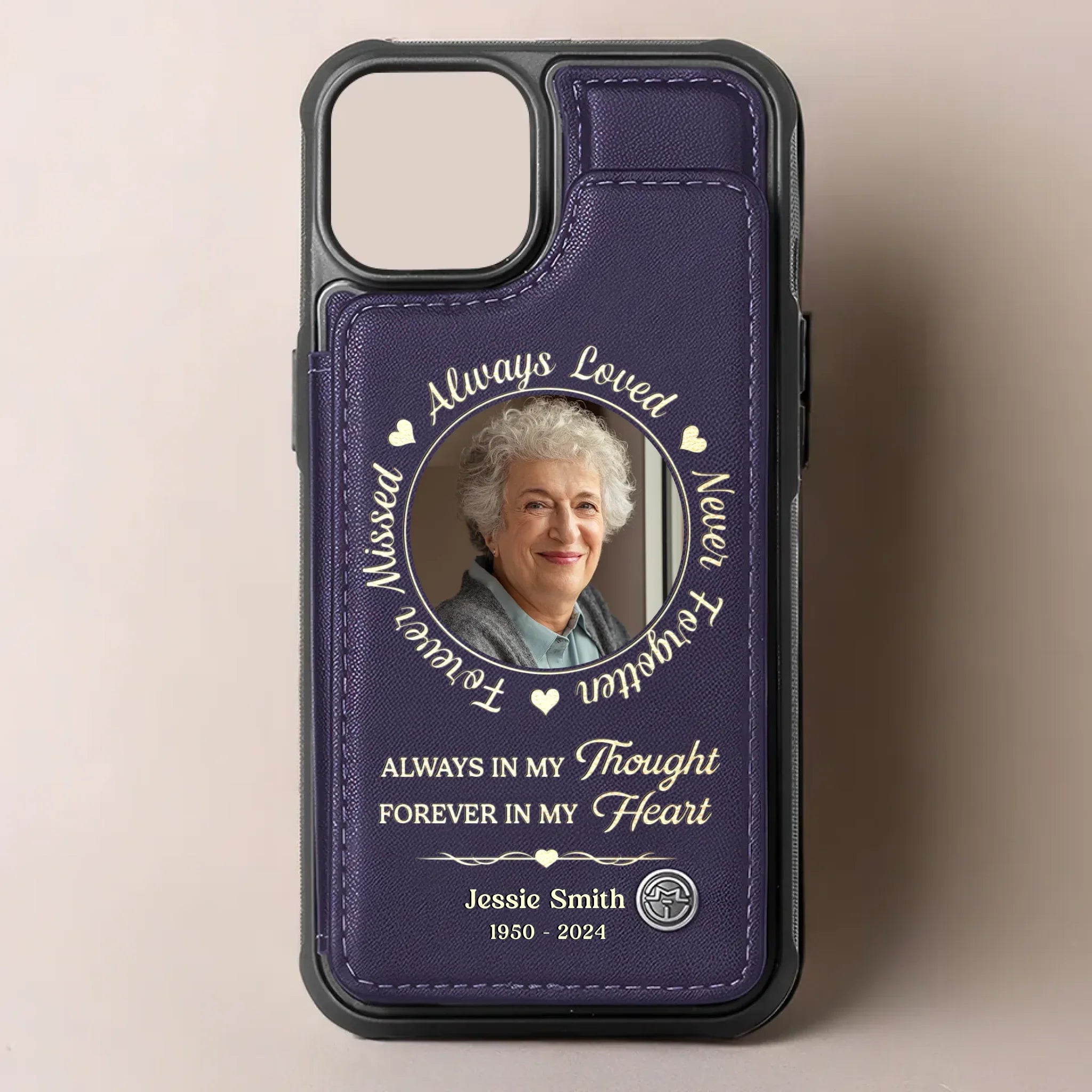 Custom Photo Always Remembered, Deeply Missed - Memorial Personalized Custom Leather Flip Wallet Phone Case - Sympathy Gift For Family Members