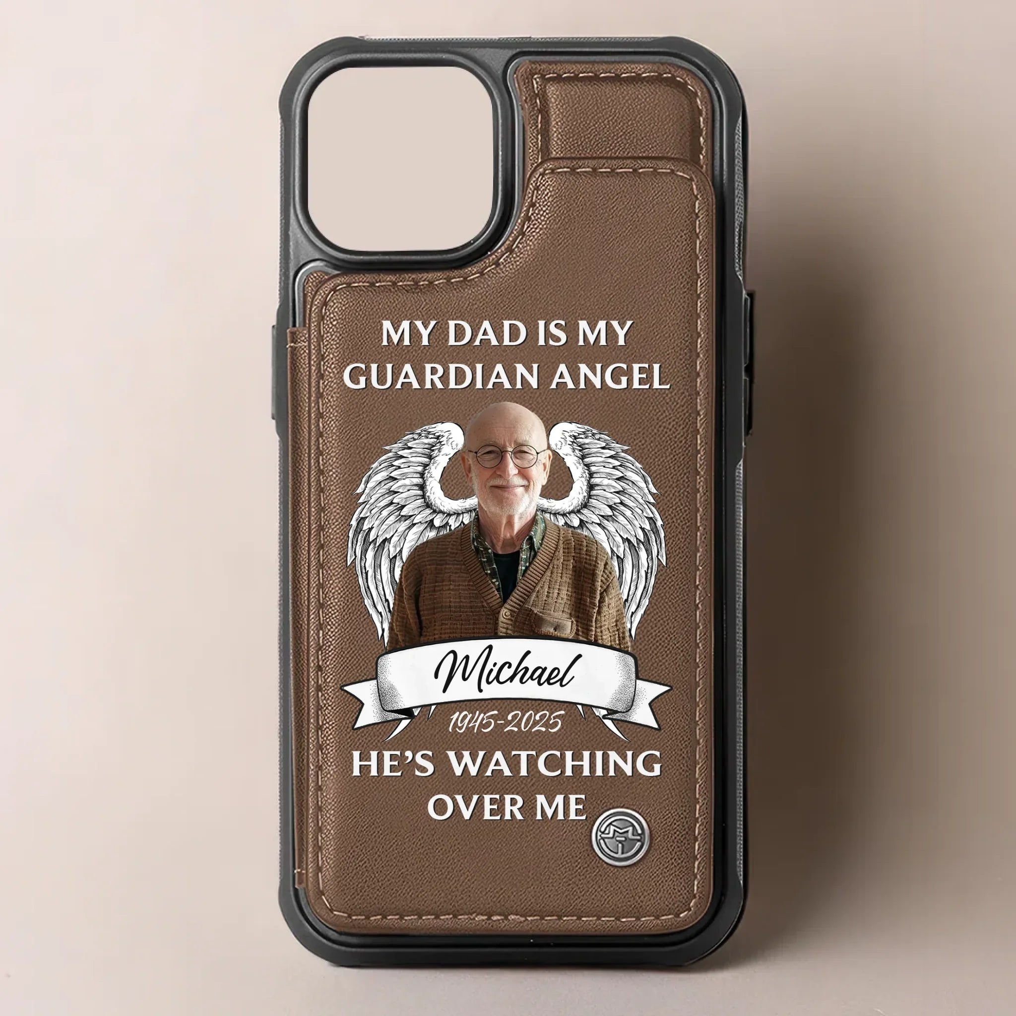 Custom Photo My Dad Is My Guardian Angel - Memorial Personalized Custom Leather Flip Wallet Phone Case - Sympathy Gift For Family Members