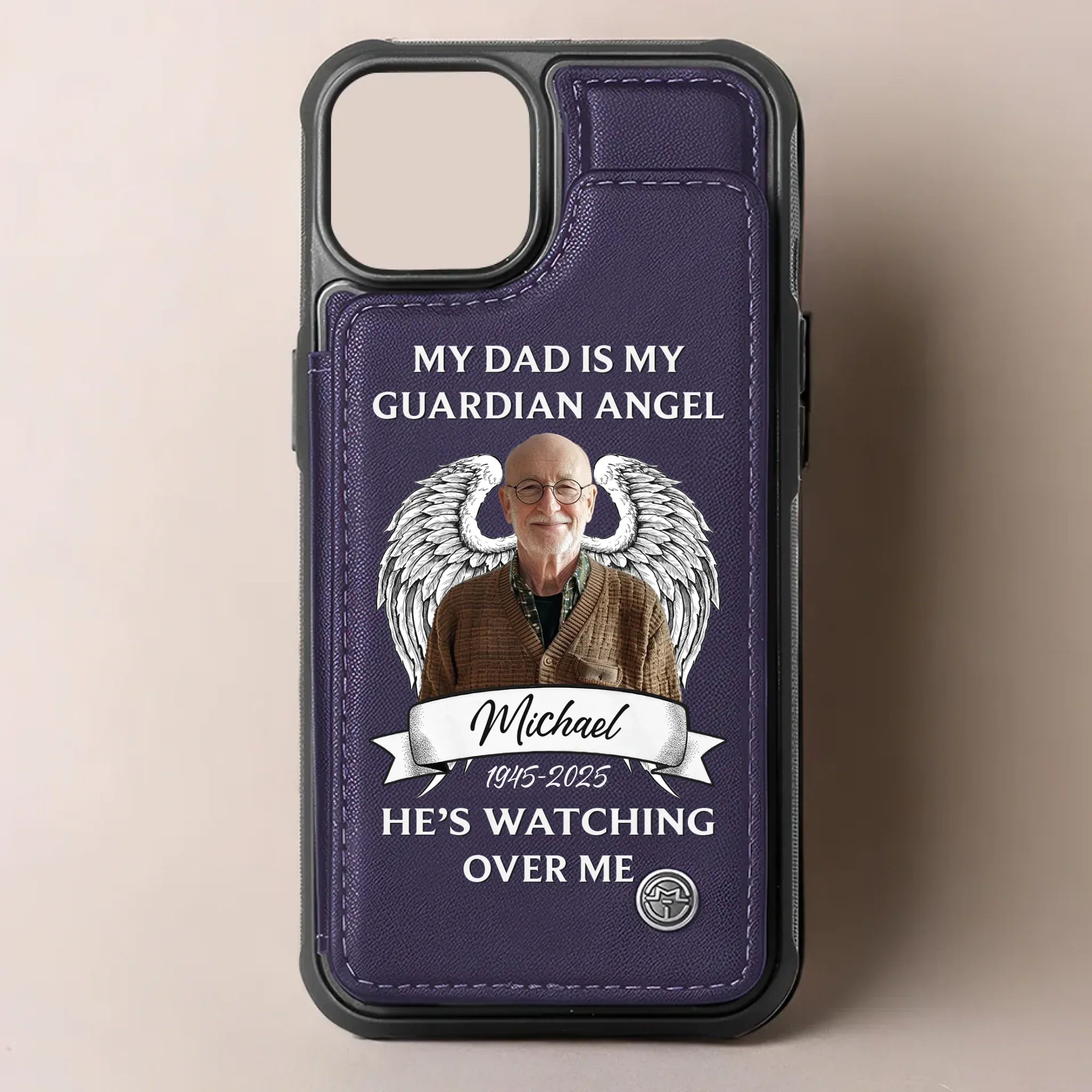 Custom Photo My Dad Is My Guardian Angel - Memorial Personalized Custom Leather Flip Wallet Phone Case - Sympathy Gift For Family Members
