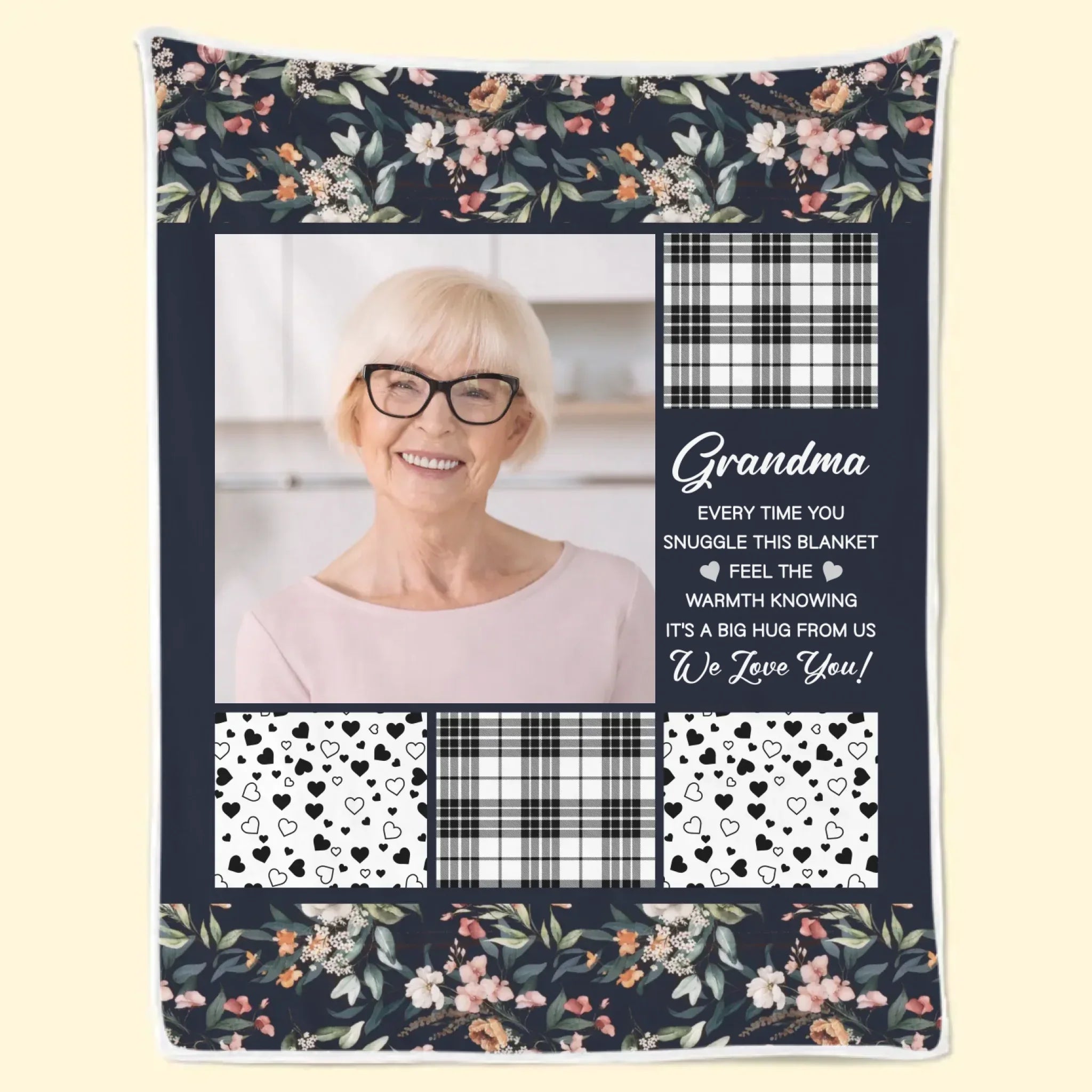 Custom Photo It's A Big Hug From Us - Family Personalized Custom Blanket - Gift For Grandma, Grandkid