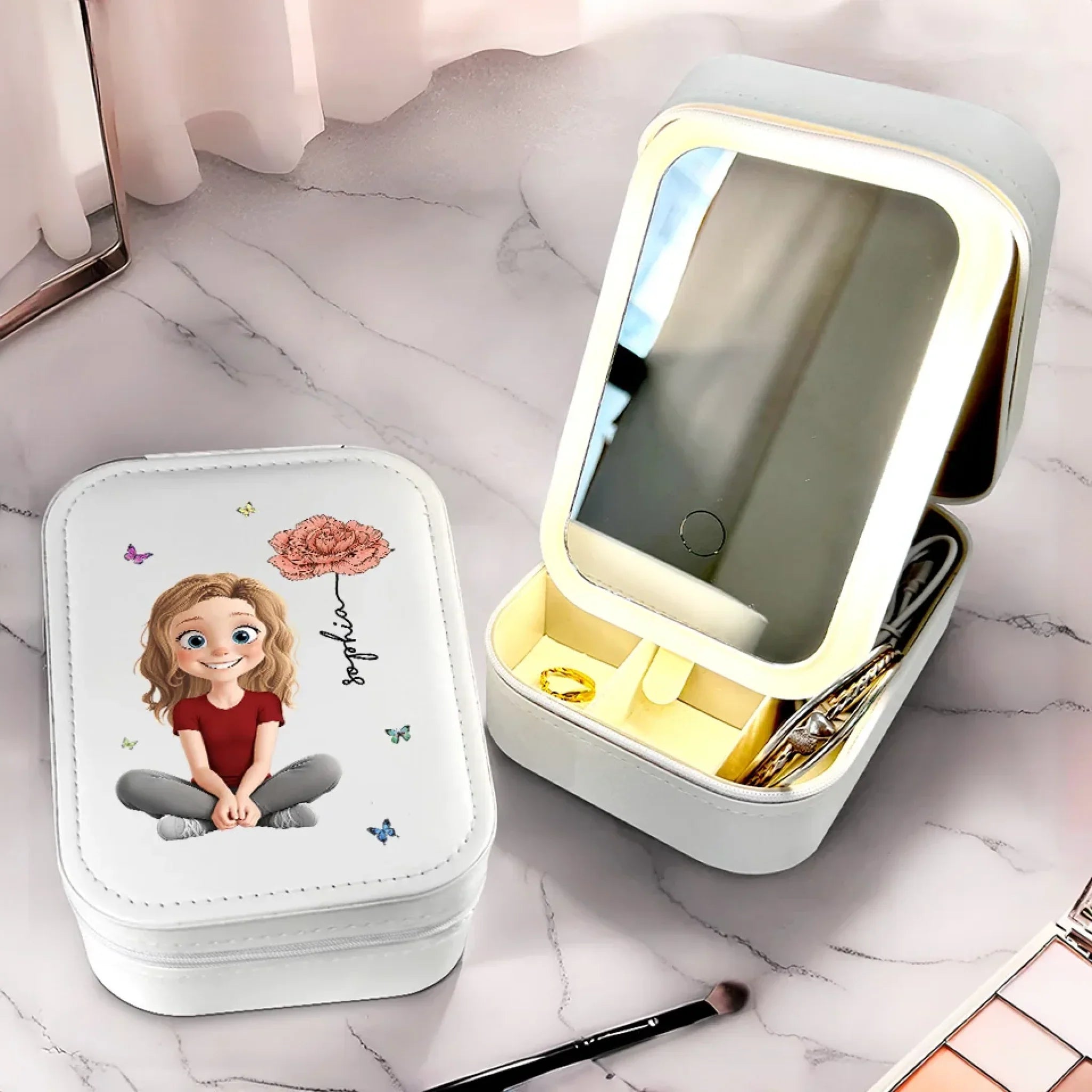 Bloom In Your Own Time - Family Personalized Custom Jewelry Box LED Makeup - Gift For Yourself, Best Friends, Siblings, Family Members