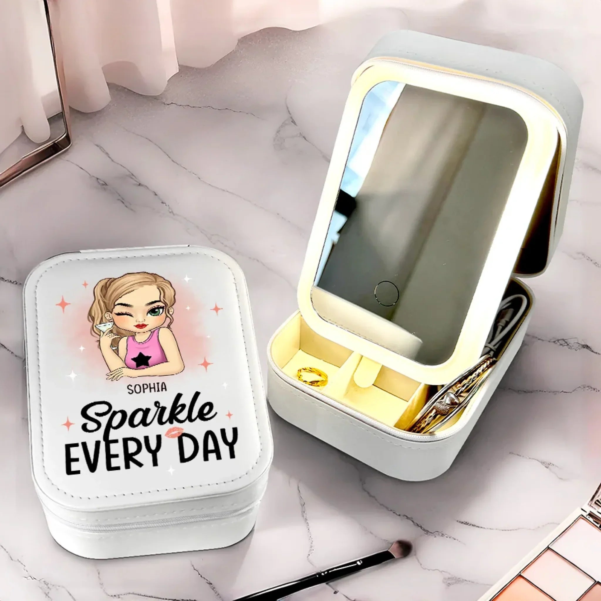 Shine Like You Mean It - Family Personalized Custom Jewelry Box LED Makeup - Gift For Yourself, Best Friends, Siblings, Family Members