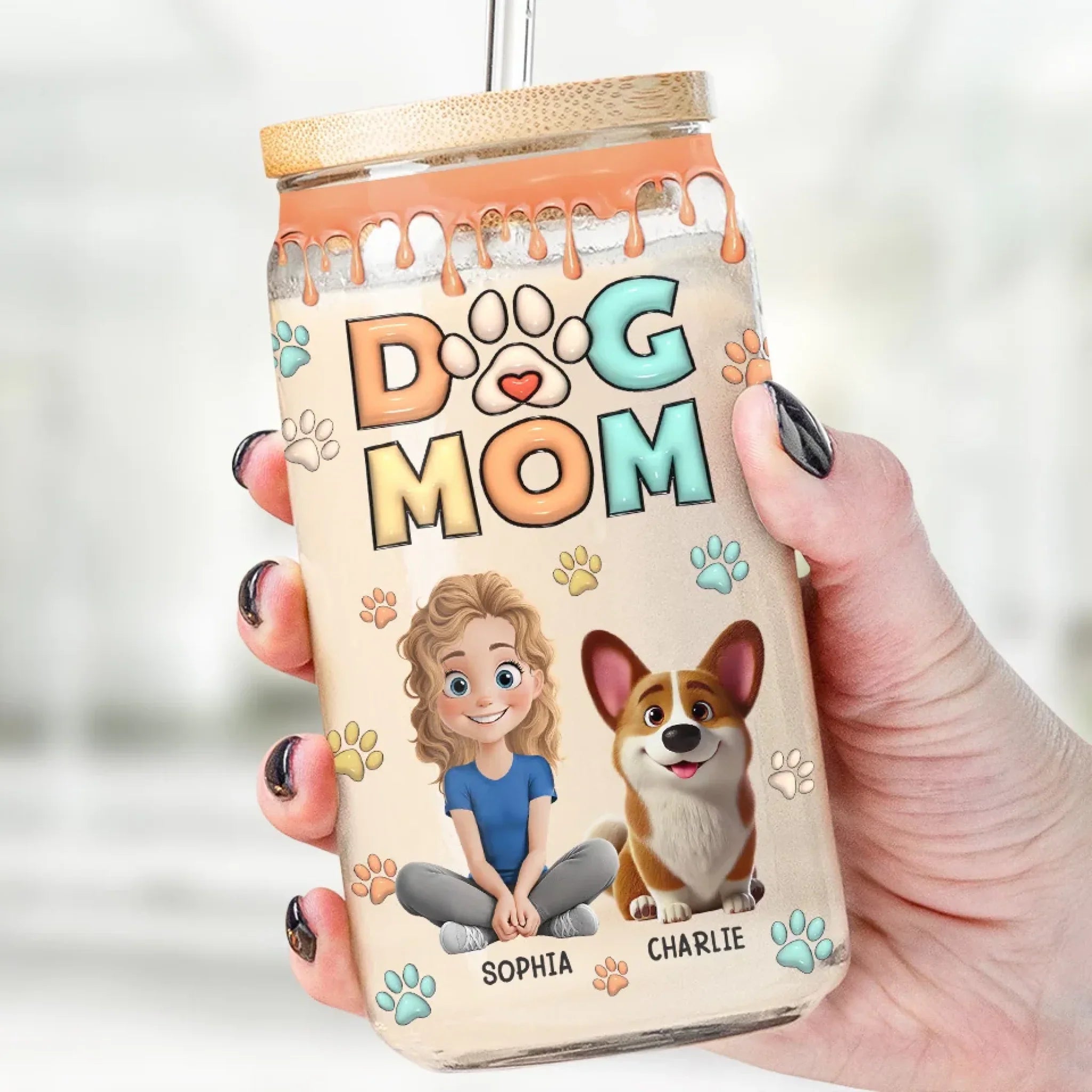 A Fur Mom’s Love Is Forever - Dog & Cat Personalized Custom Glass Cup, Iced Coffee Cup - Gift For Pet Owners, Pet Lovers