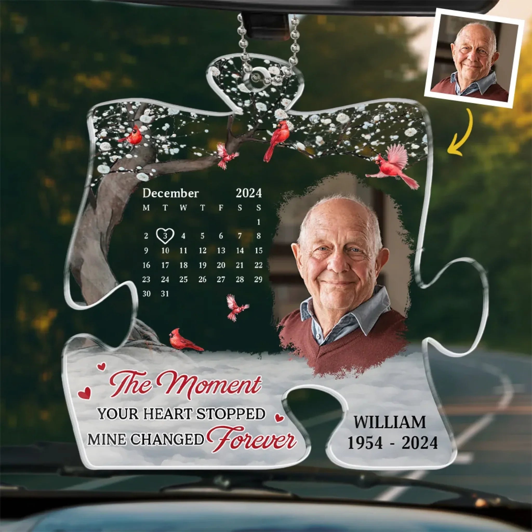 Custom Photo Though You Are Gone, Your Love Remains - Memorial Personalized Custom Car Ornament - Acrylic Custom Shaped - Sympathy Gift For Family Members