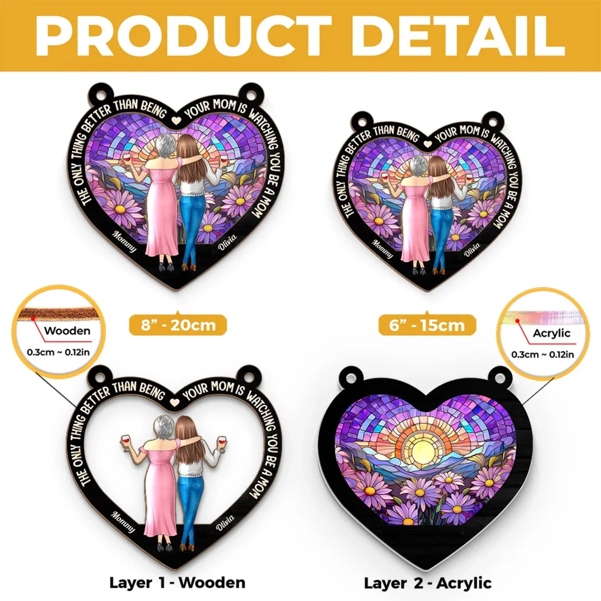 No One Loves Like A Mom - Family Personalized Window Hanging Suncatcher - Gift For Mom, Daughter