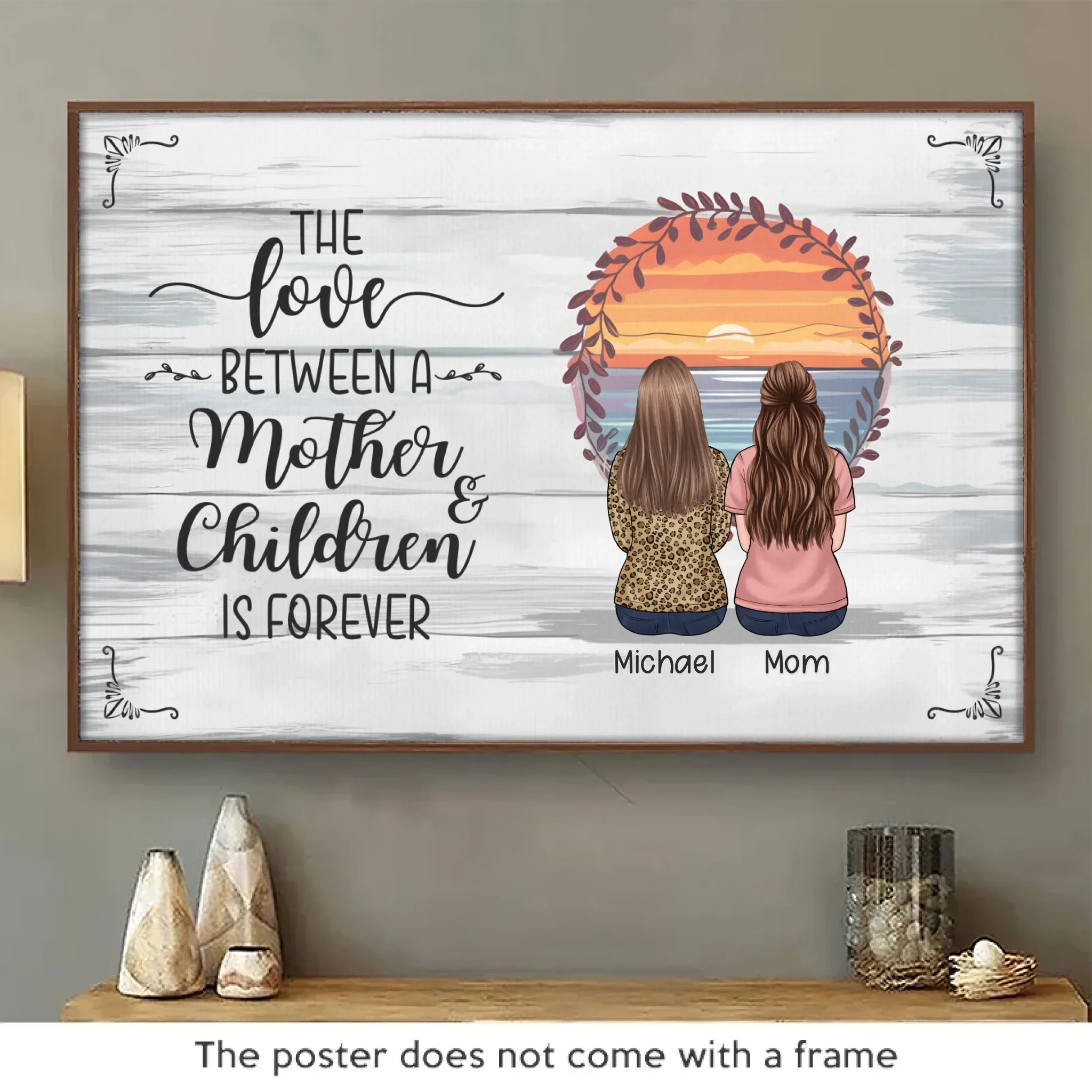 Forever Connected By Love - Family Personalized Custom Horizontal Poster - Gift For Mom