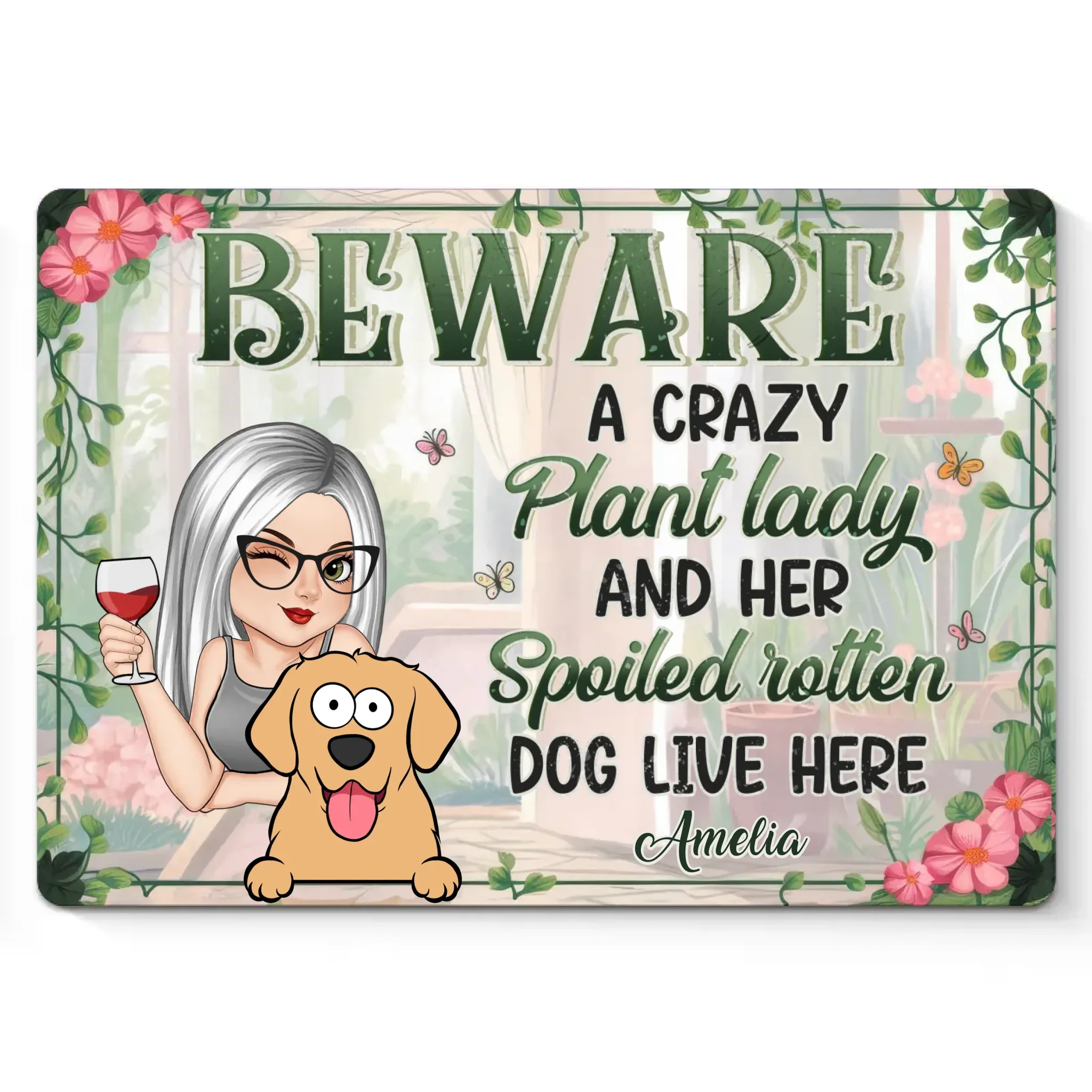 In A World Of Plants And Paws - Dog Personalized Custom Home Decor Metal Sign - House Warming Gift For Pet Owners, Pet Lovers