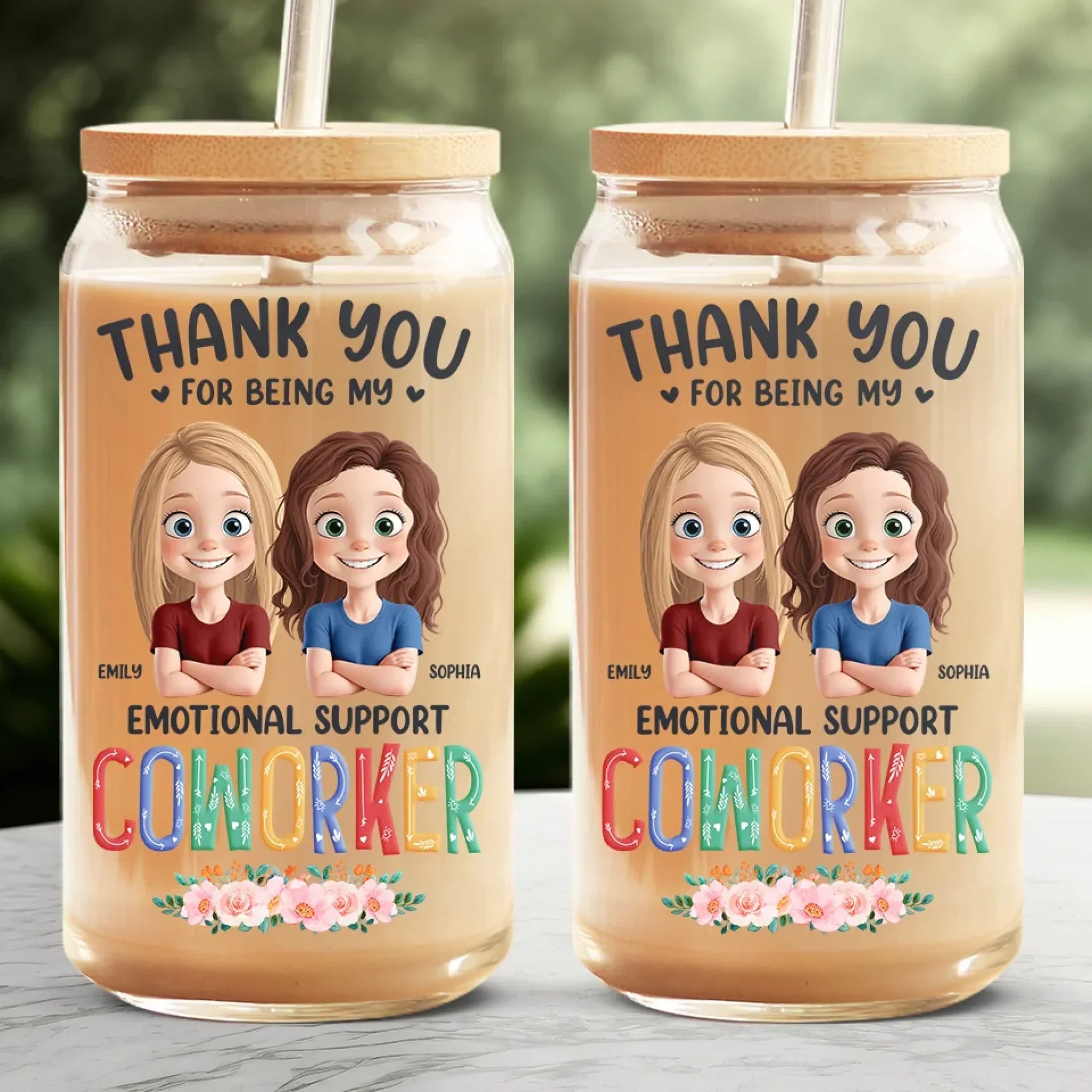 Thank You For Being My Emotional Supporter - Coworker Personalized Custom Glass Cup, Iced Coffee Cup - Gift For Coworkers, Work Friends, Colleagues