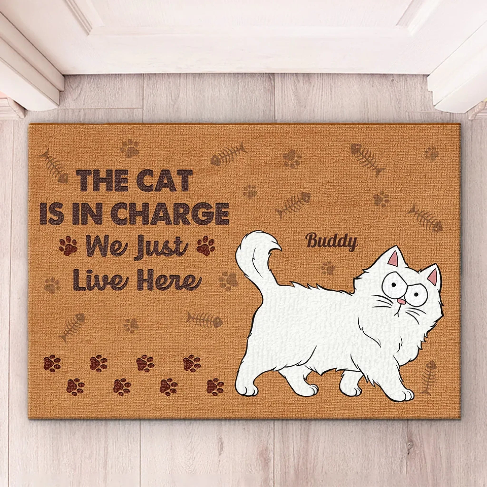The Cats Are In Charge - Cat Personalized Custom Home Decor Decorative Mat - House Warming Gift For Pet Owners, Pet Lovers