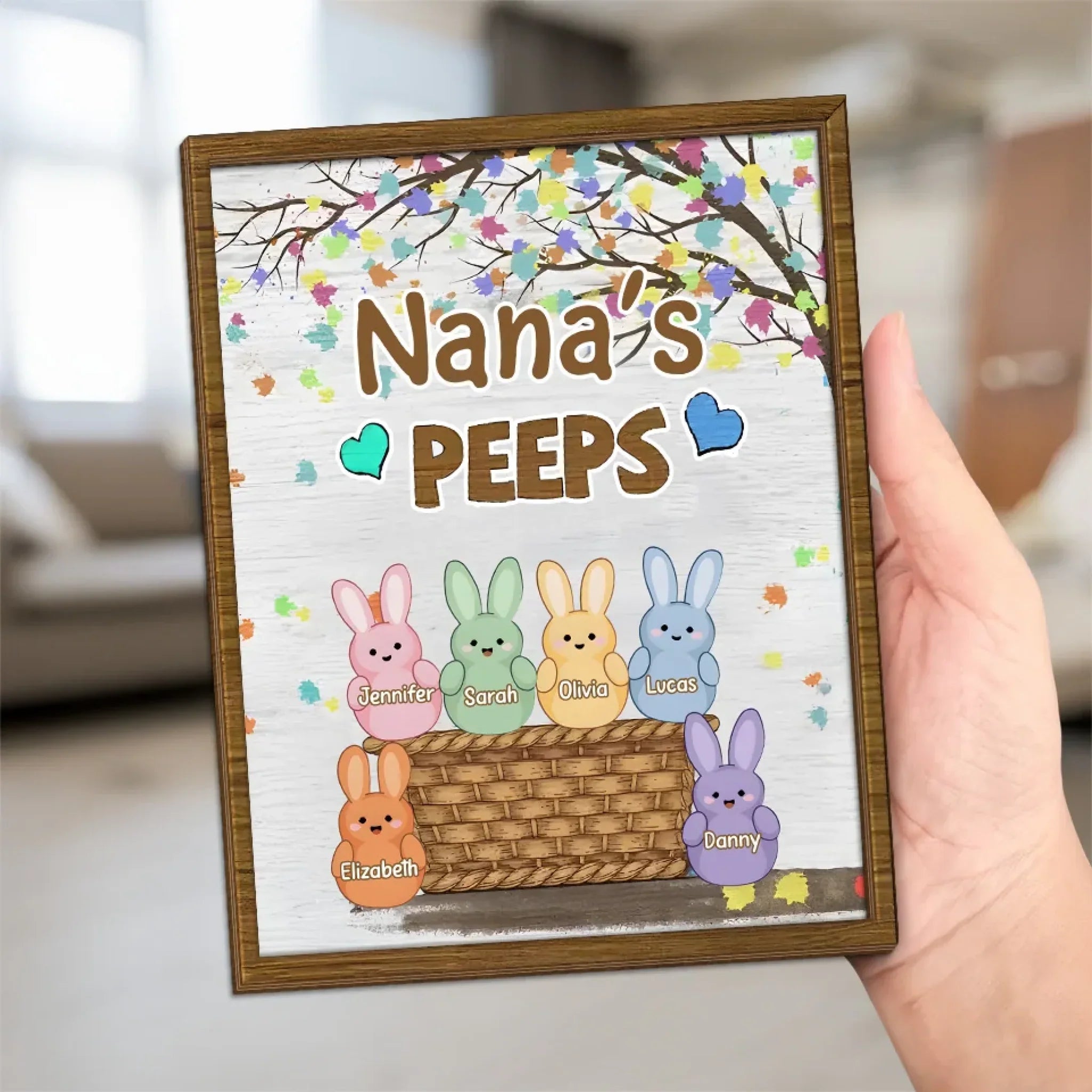 Love Grows In Grandma’s Arms - Family Personalized Custom 2-Layered Wooden Plaque With Stand - Easter Gift For Mom, Grandma