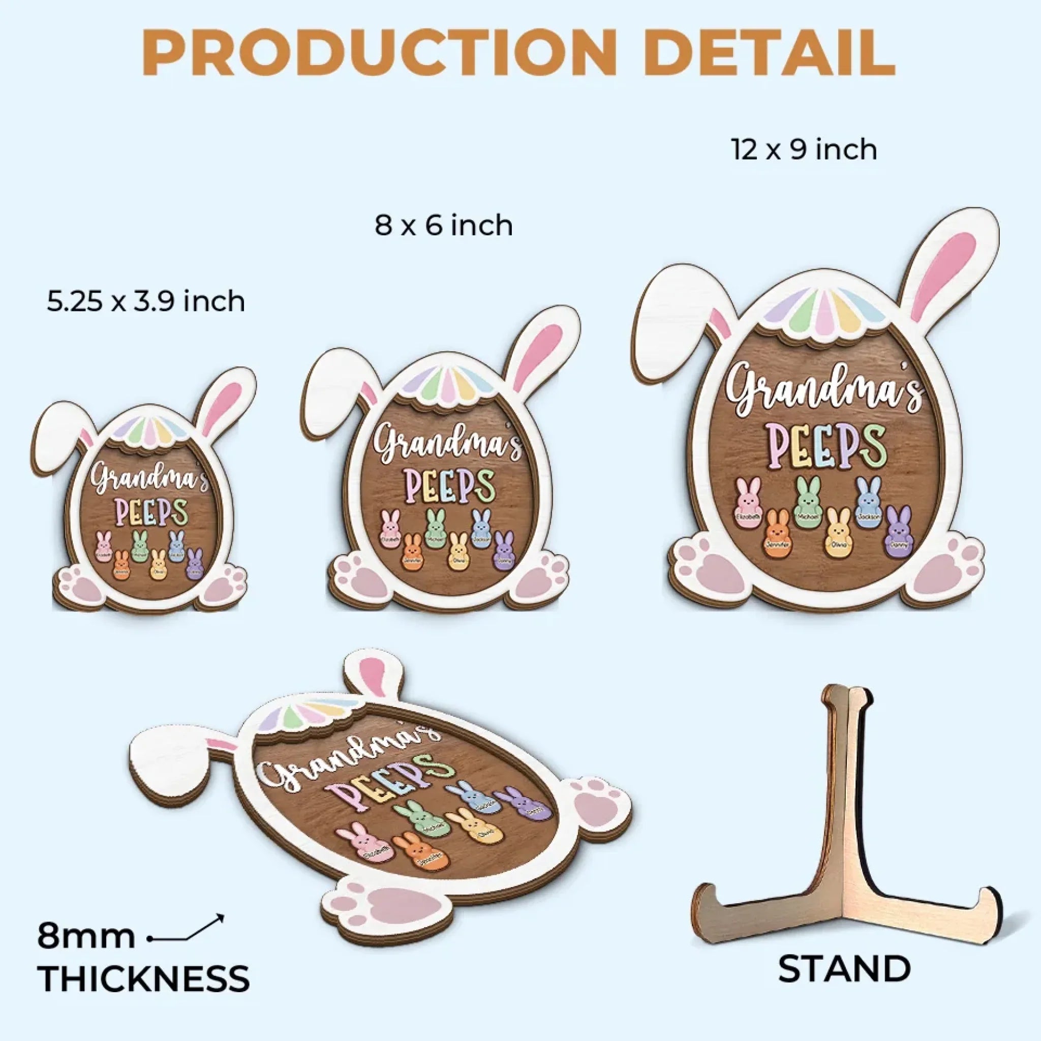 Grandma’s Heart, My Safe Place - Family Personalized Custom 2-Layered Wooden Plaque With Stand - Easter Gift For Mom, Grandma