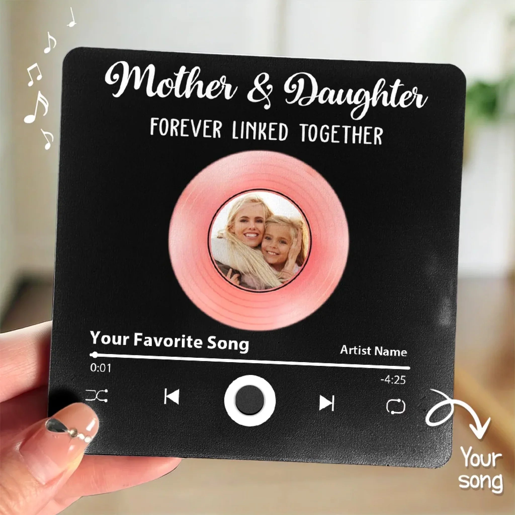 Custom Photo Mother And Daughter Forever Linked Together - Family Personalized Custom Music Fridge Magnet That Can Play Songs - Mother's Day Gift For Mom, Grandma