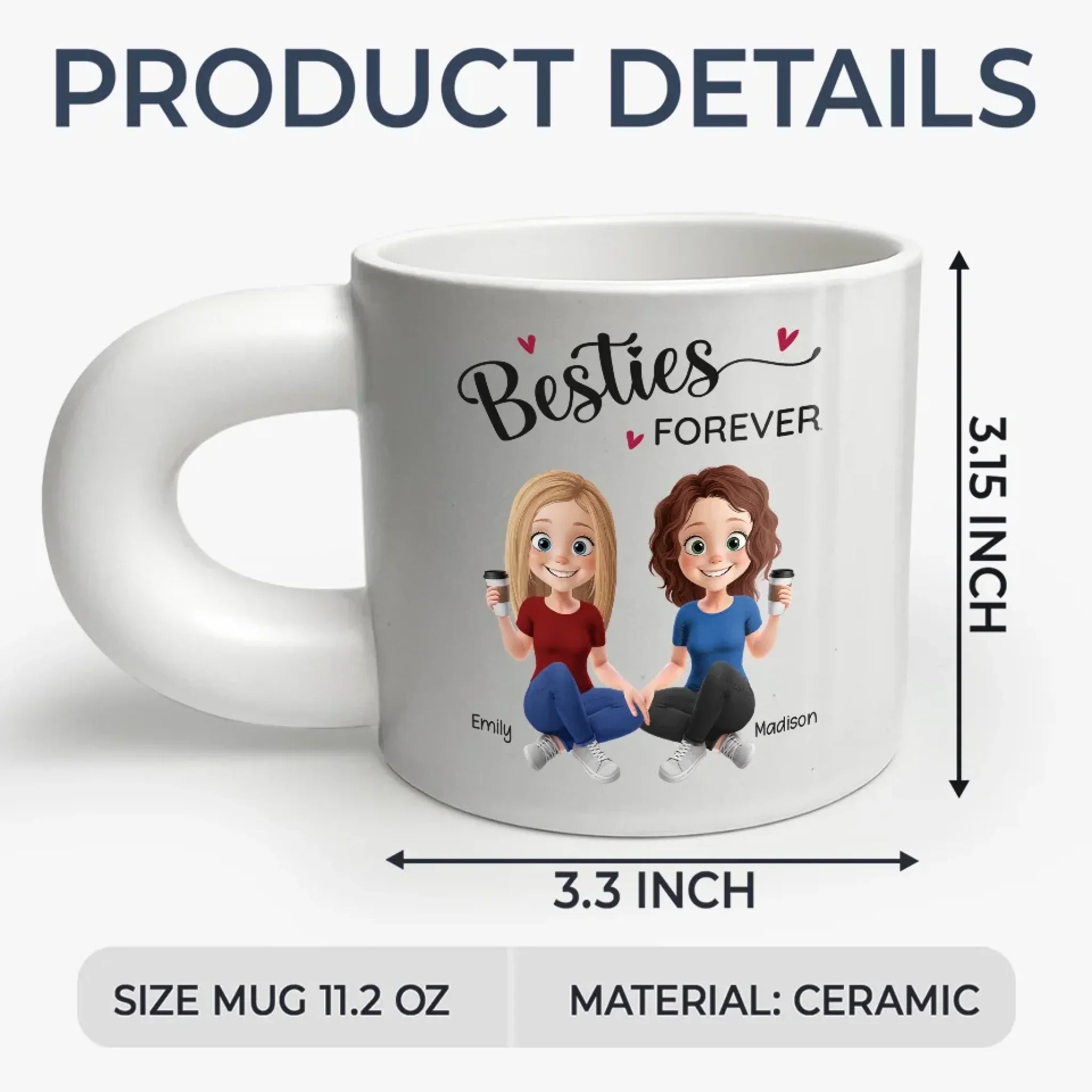 We Will Be Friends Until We're Old And Senile - Bestie Personalized Custom Chunky Mug - Gift For Best Friends, BFF, Sisters