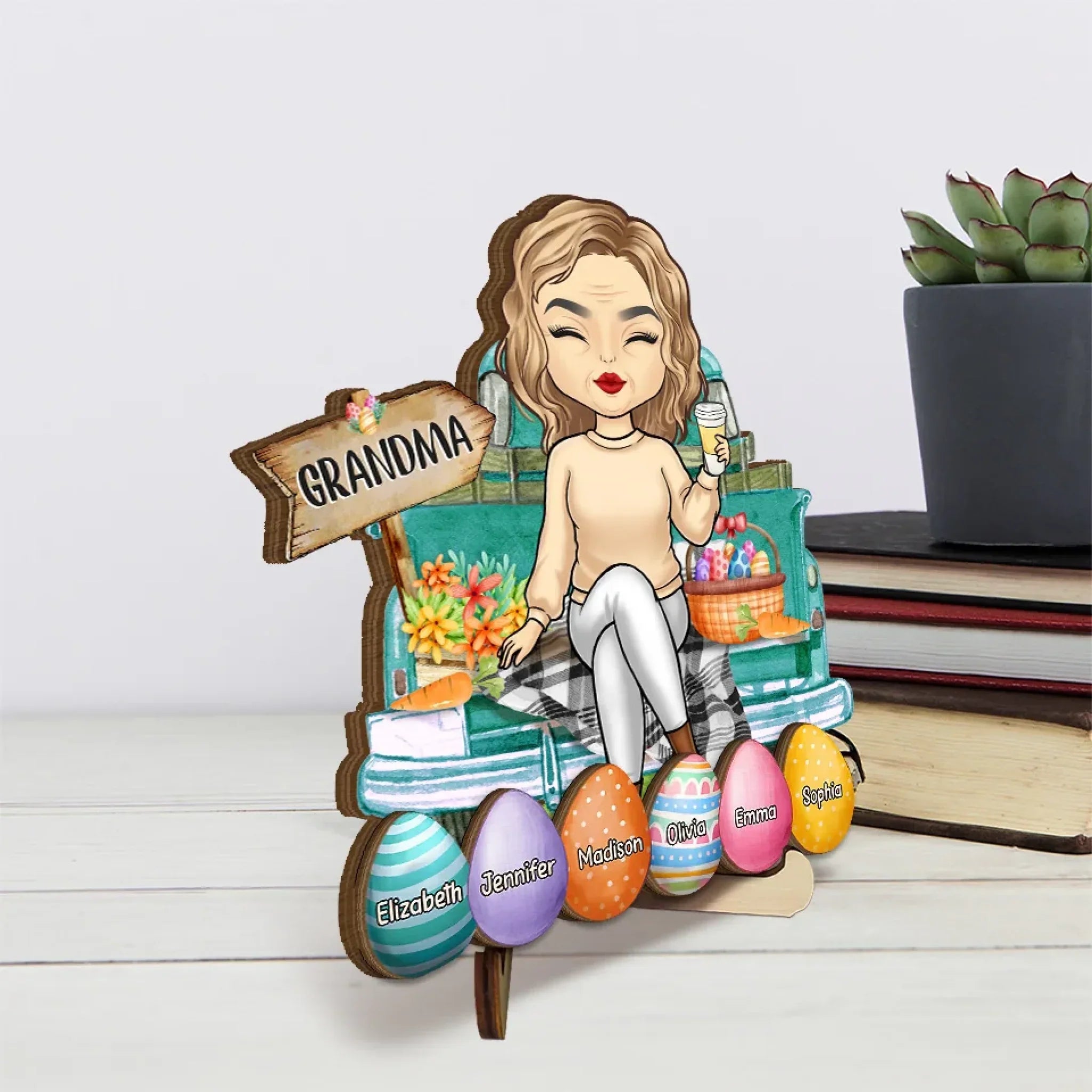 A Grandma’s Love Never Goes Out Of Style - Family Personalized Custom 2-Layered Wooden Plaque With Stand - Easter Gift For Mom, Grandma