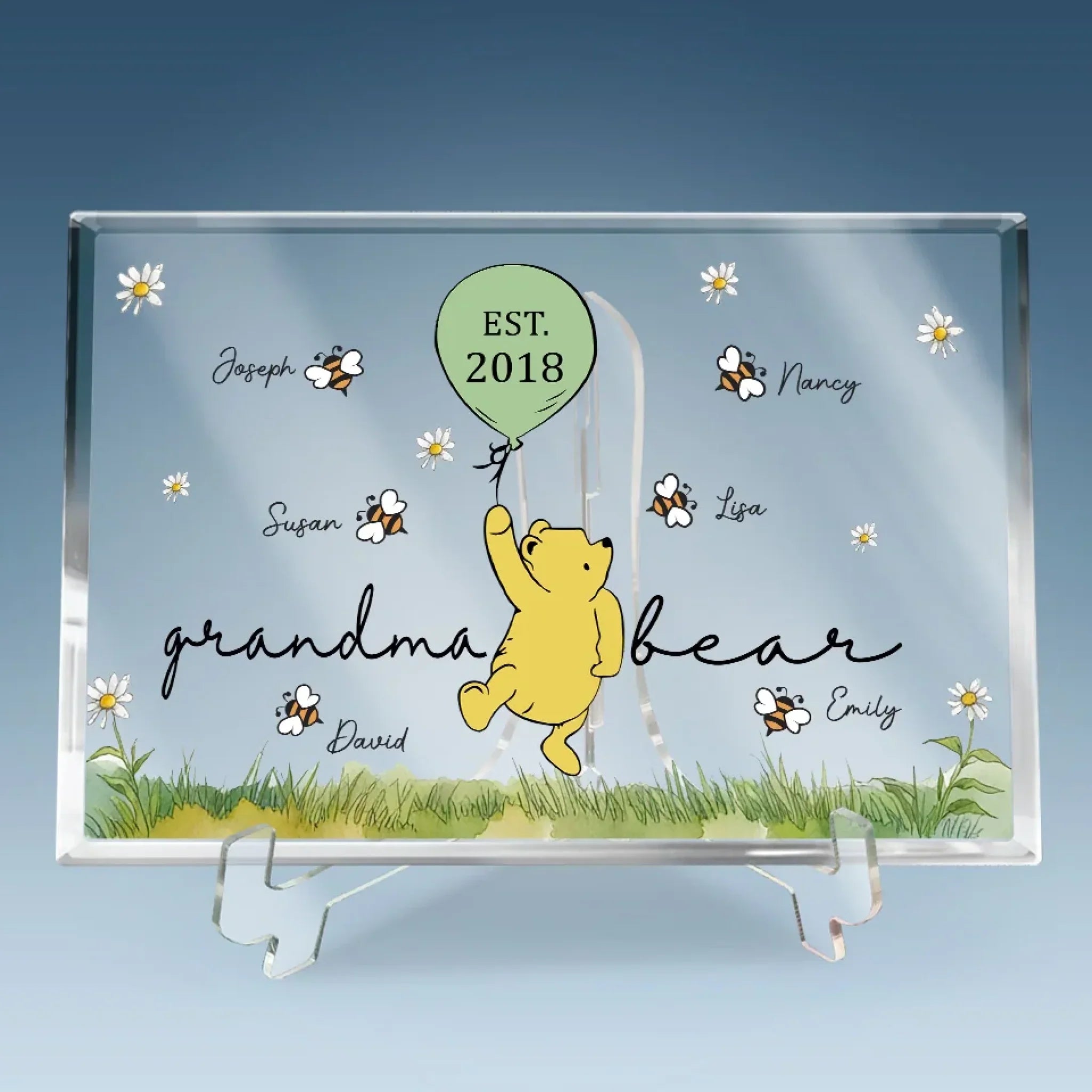 Grandma Bear And Her Sweet Honeybees - Family Personalized Custom Rectangle Shaped Acrylic Plaque - Mother's Day, Gift For Mom, Grandma