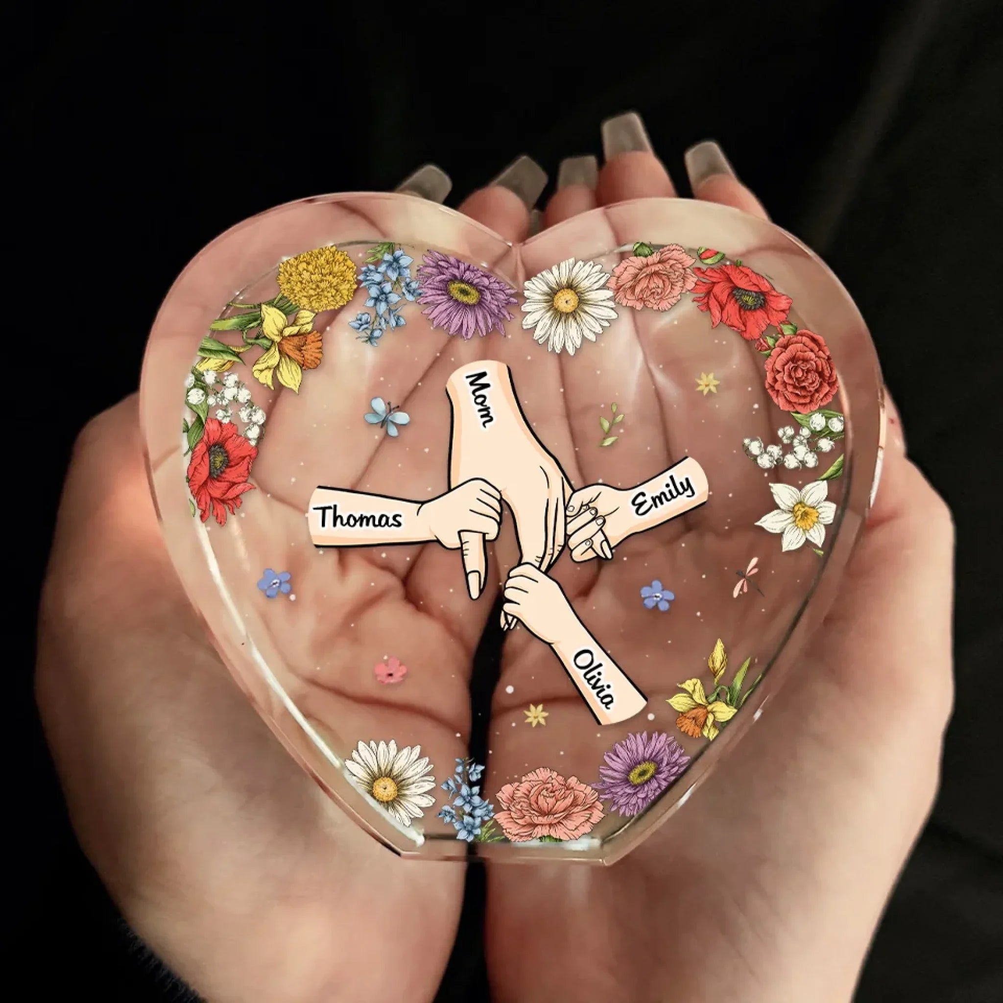 Mom’s Hand, My Comfort - Family Personalized Custom 3D Crystal Heart Shaped - Mother's Day, Gift For Mom, Daughter