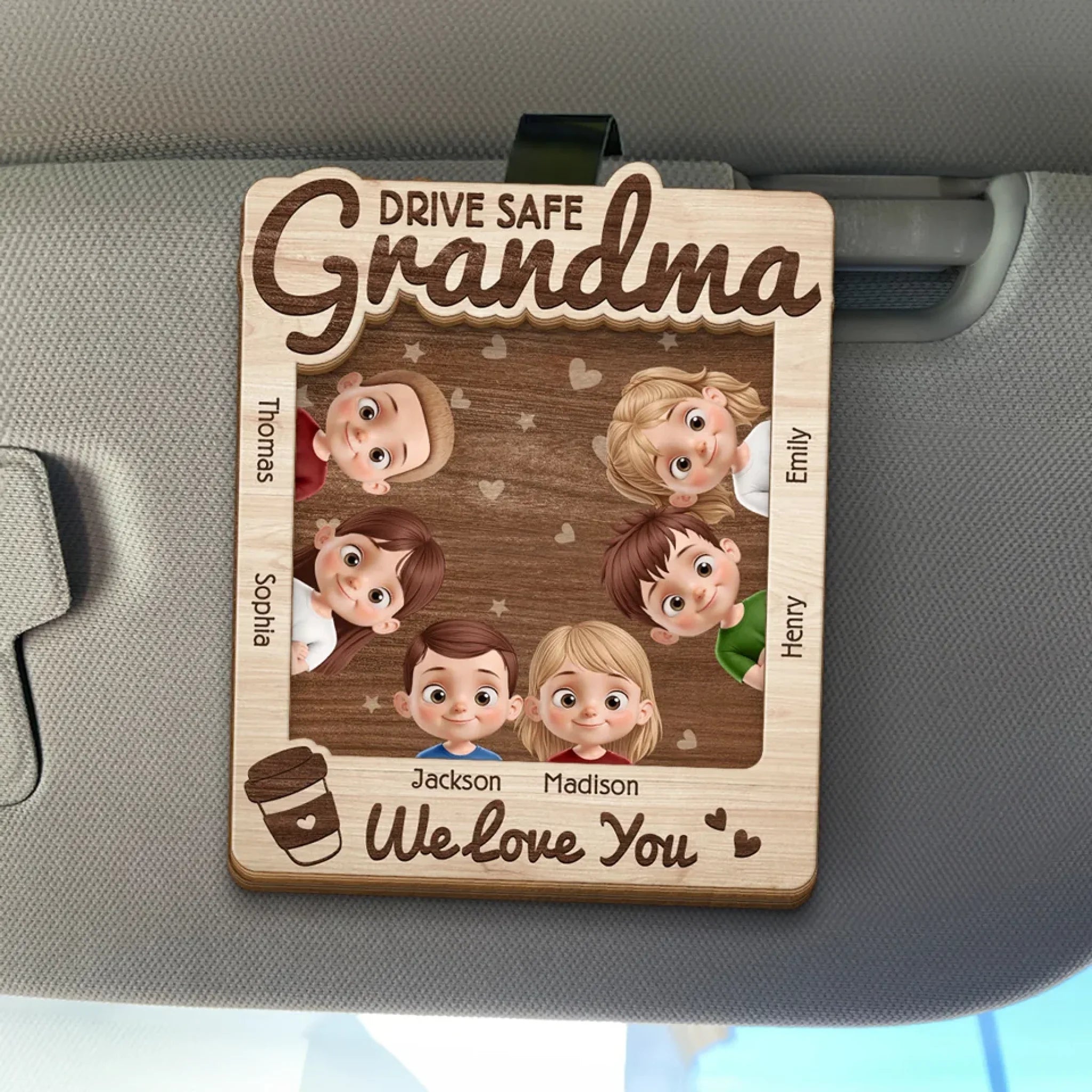 Grandma’s Journey Is Filled With Love - Family Personalized Custom Car Visor Clip - Mother's Day, Gift For Mom, Grandma