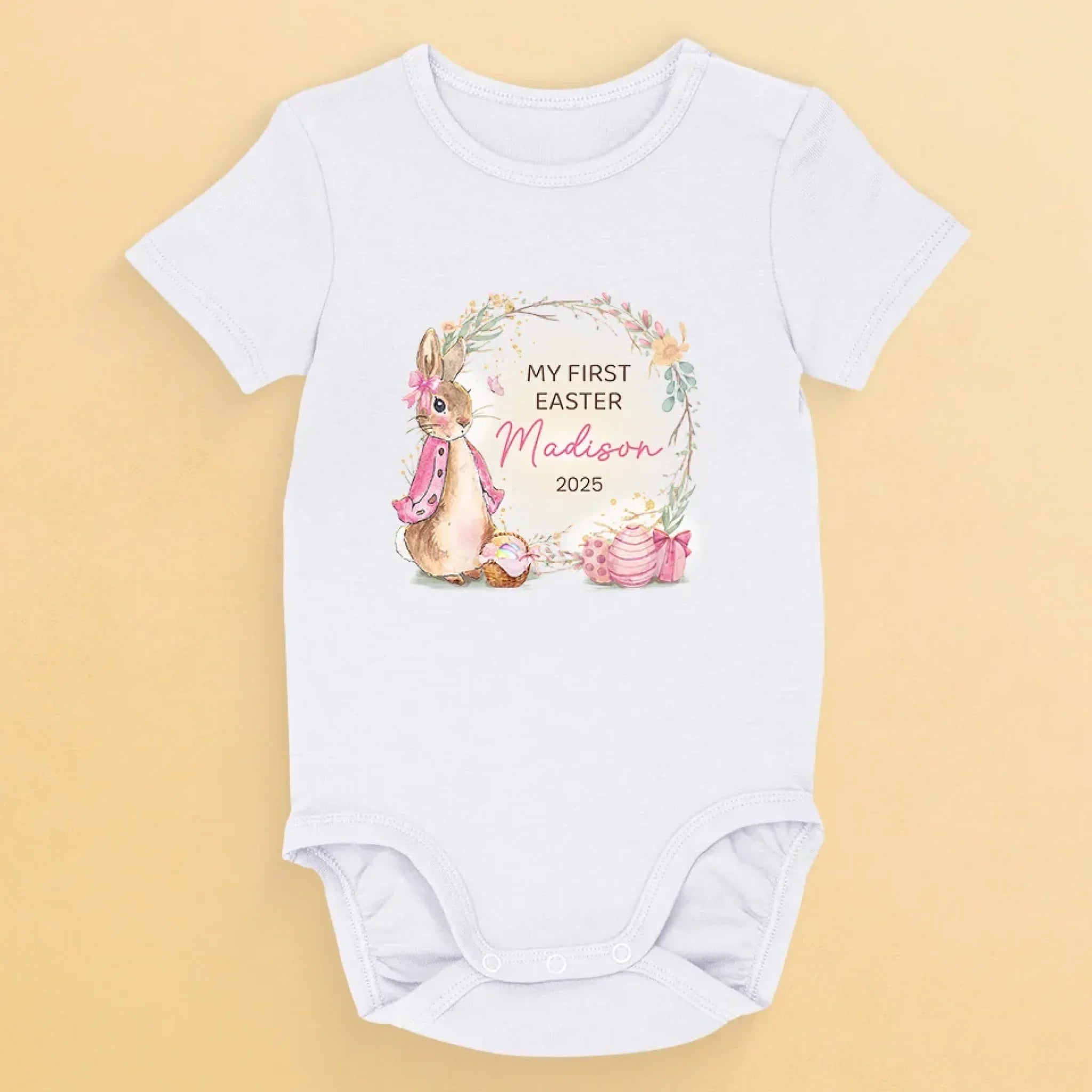 Bunny Kisses & Springtime Wishes - Family Personalized Custom Baby Onesie - Easter Gift For Baby Kids, Newborn Baby