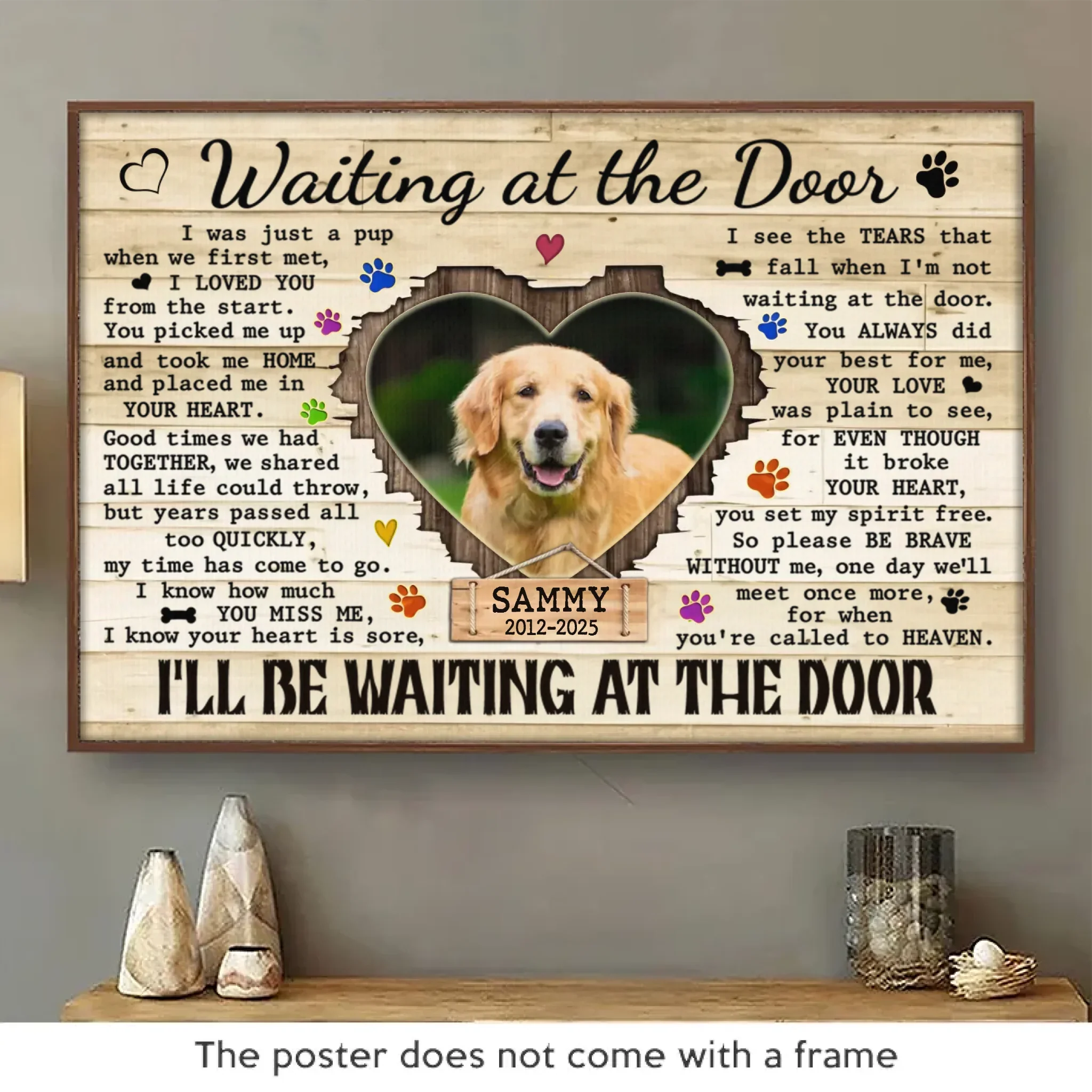 Custom Photo I'll Be Waiting At The Door - Memorial Personalized Custom Horizontal Poster - Sympathy Gift For Pet Owners, Pet Lovers