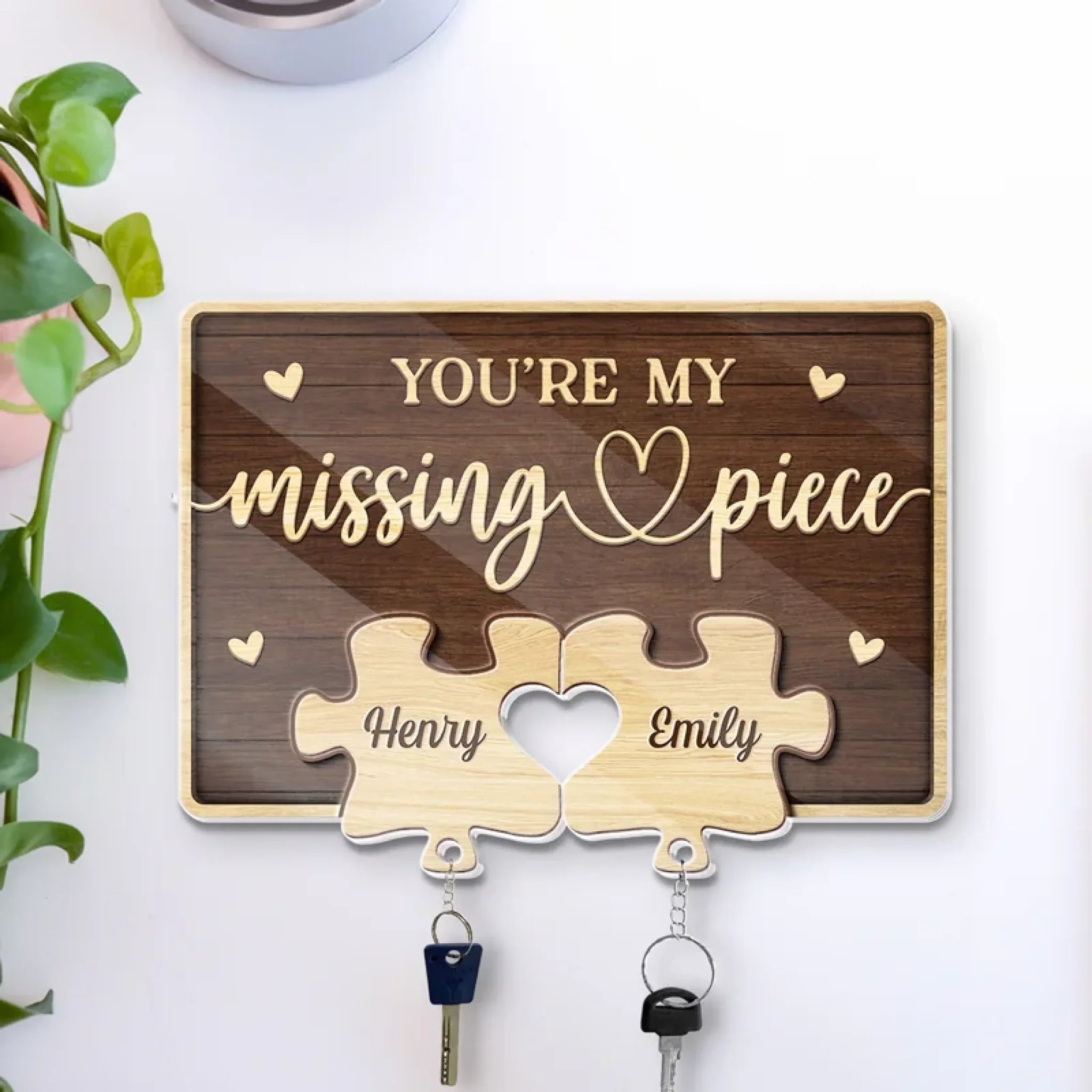 Together, We Complete The Puzzle Of Love - Couple Personalized Custom Acrylic Puzzle Key Holder - House Warming Gift For For Husband Wife, Anniversary