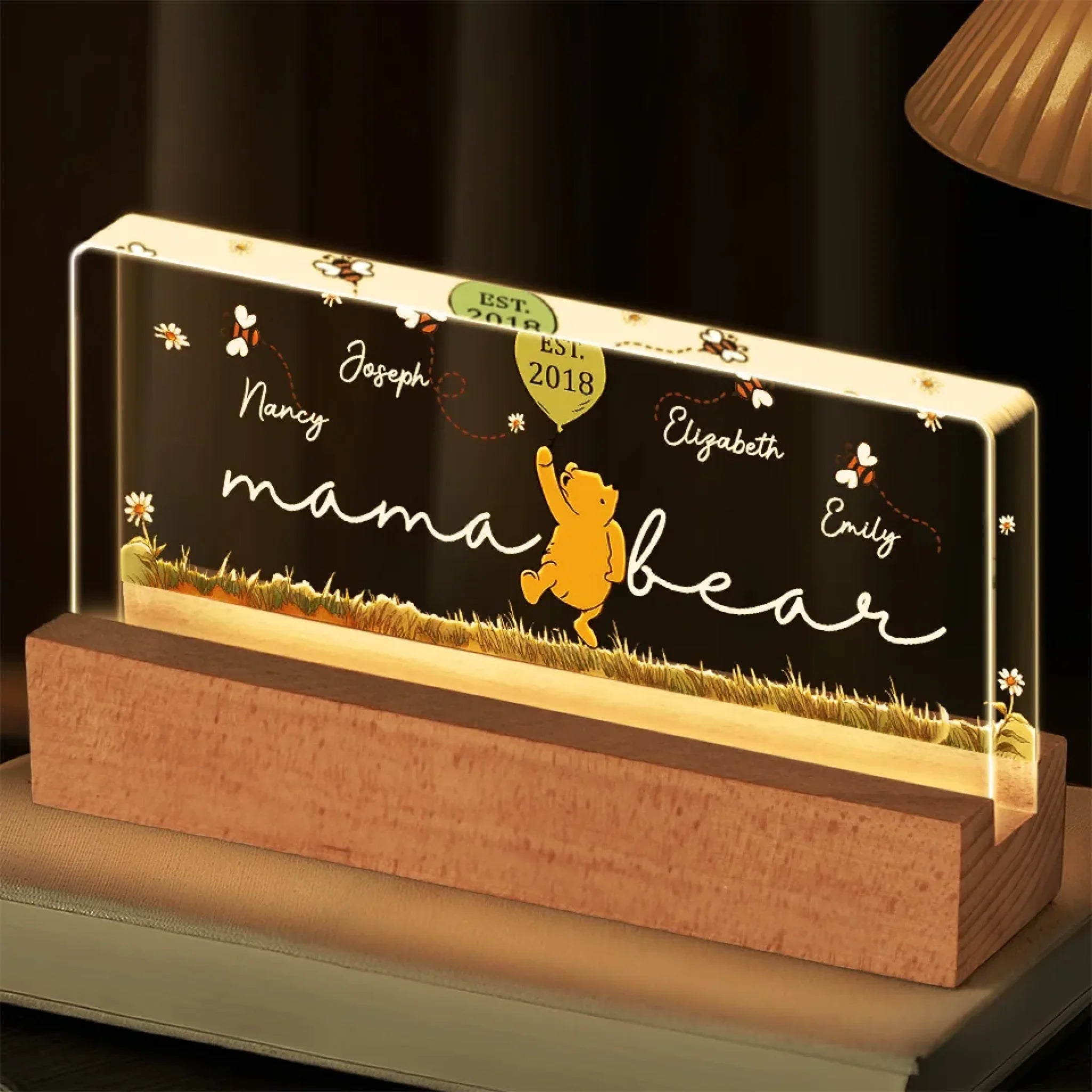 Mama Bear Grandma Bear - Family Personalized Custom Acrylic Block 3D LED Night Light - Mother's Day, Gift For Mom, Grandma