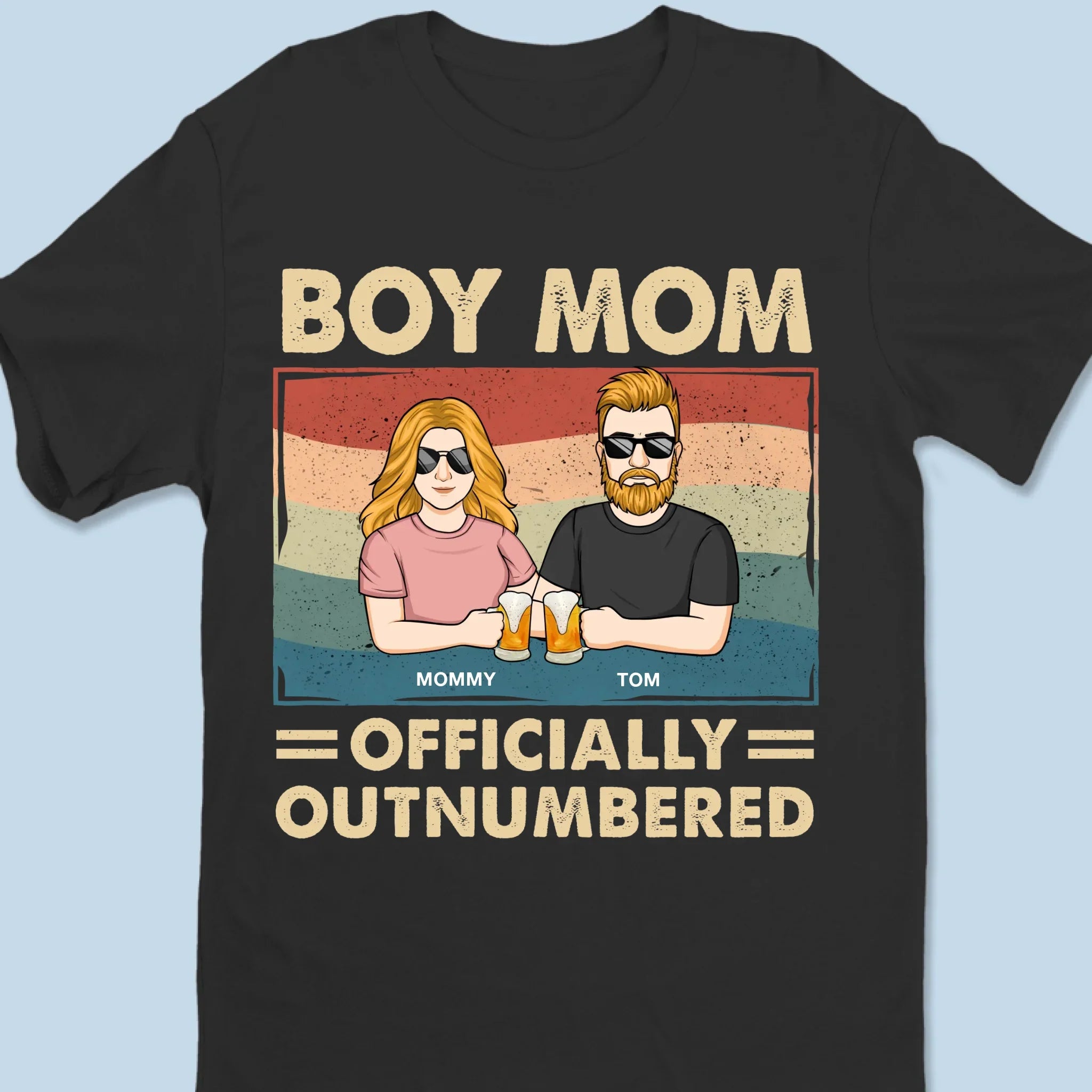 Boy Mom Officially Outnumbered - Family Personalized Custom Unisex T-shirt, Premium T-shirt, Hoodie - Mother's Day Gift For Mom, Son