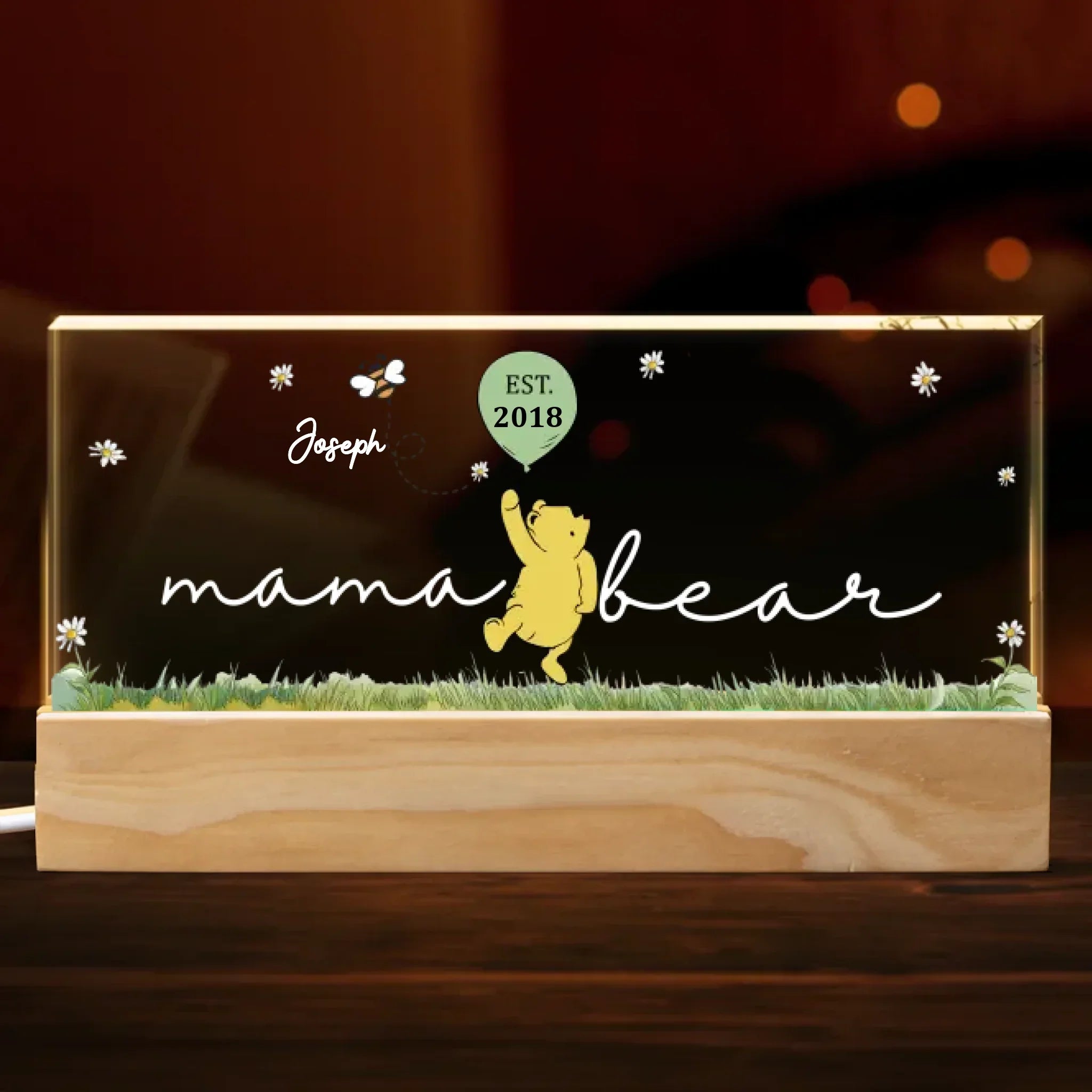 Mama Bear Grandma Bear - Family Personalized Custom Acrylic Block 3D LED Night Light - Mother's Day, Gift For Mom, Grandma