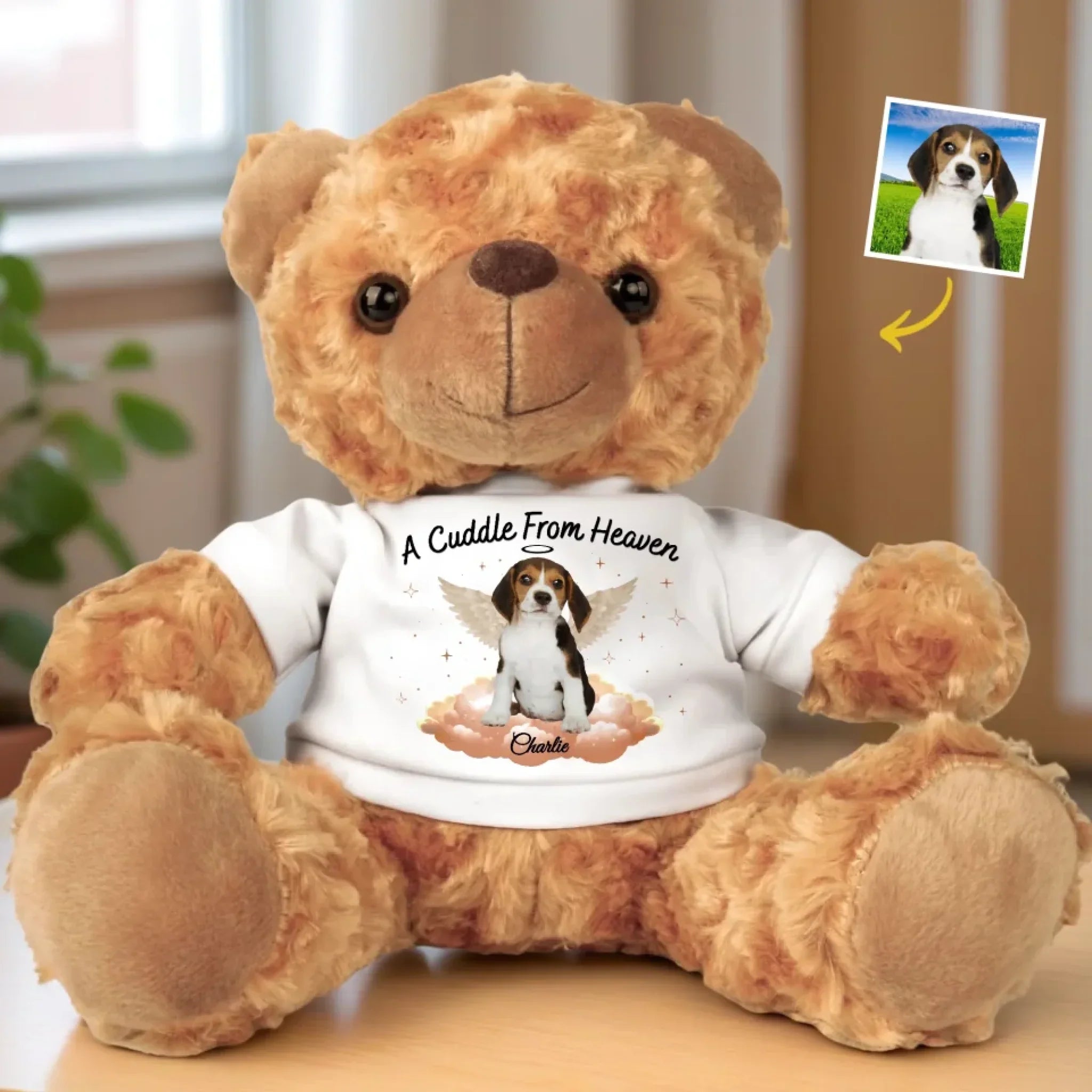 Custom Photo Cuddles From My Furry Guardian Angel - Memorial Personalized Custom Teddy Bear Plush - Sympathy Gift For Pet Owners, Pet Lovers