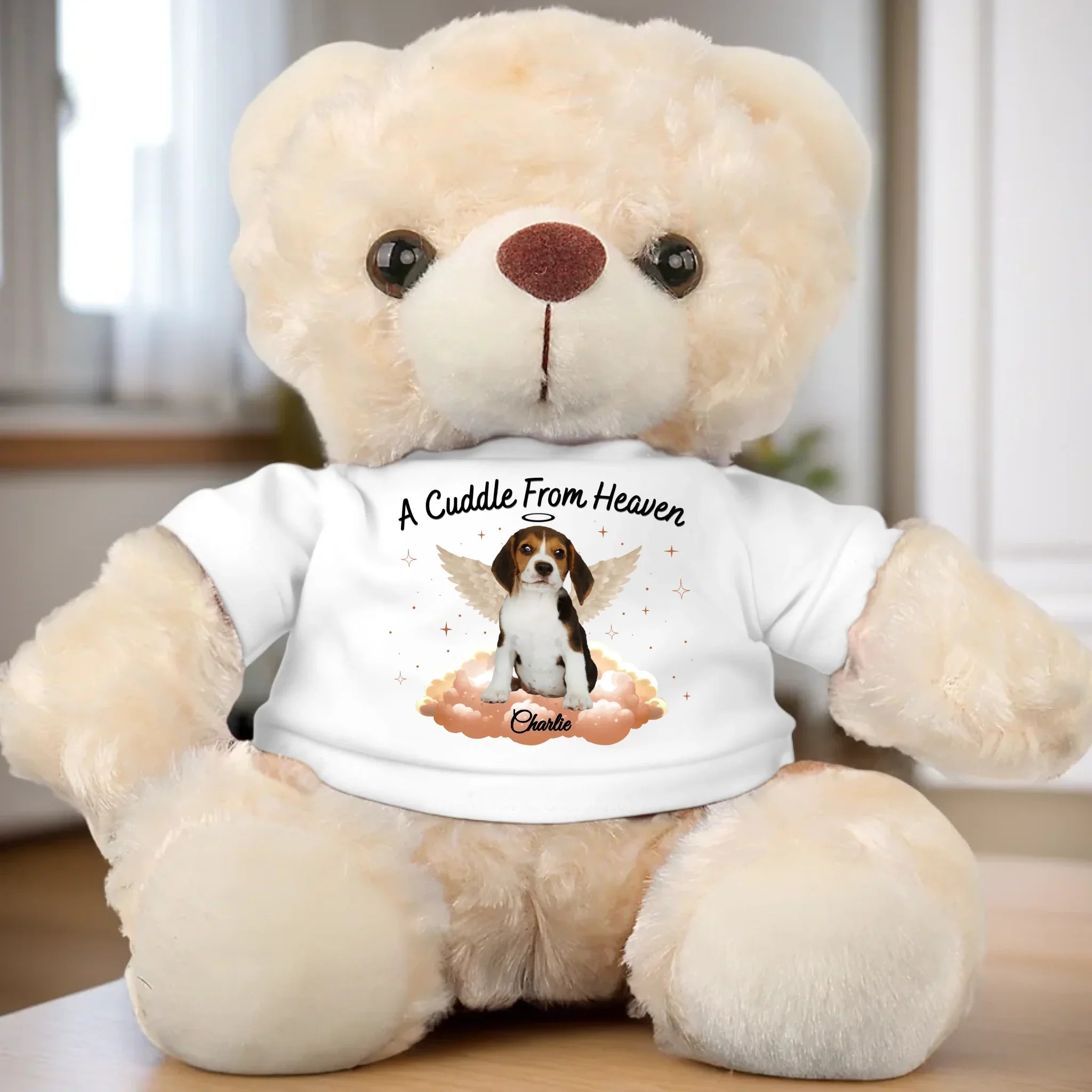 Custom Photo Cuddles From My Furry Guardian Angel - Memorial Personalized Custom Teddy Bear Plush - Sympathy Gift For Pet Owners, Pet Lovers