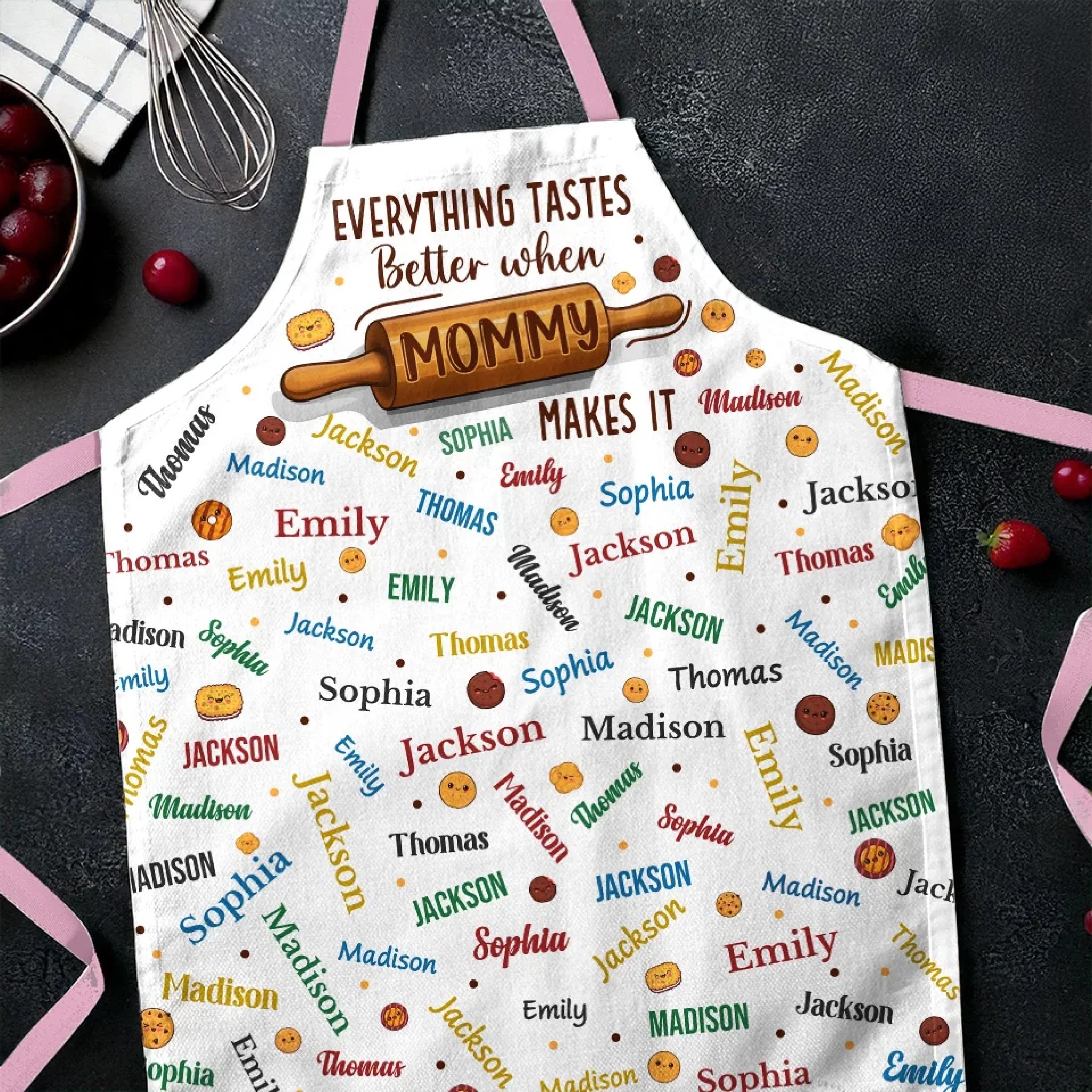 Everything Tastes Better When Mommy Makes It - Family Personalized Custom Apron - Mother's Day, Gift For Mom, Grandma