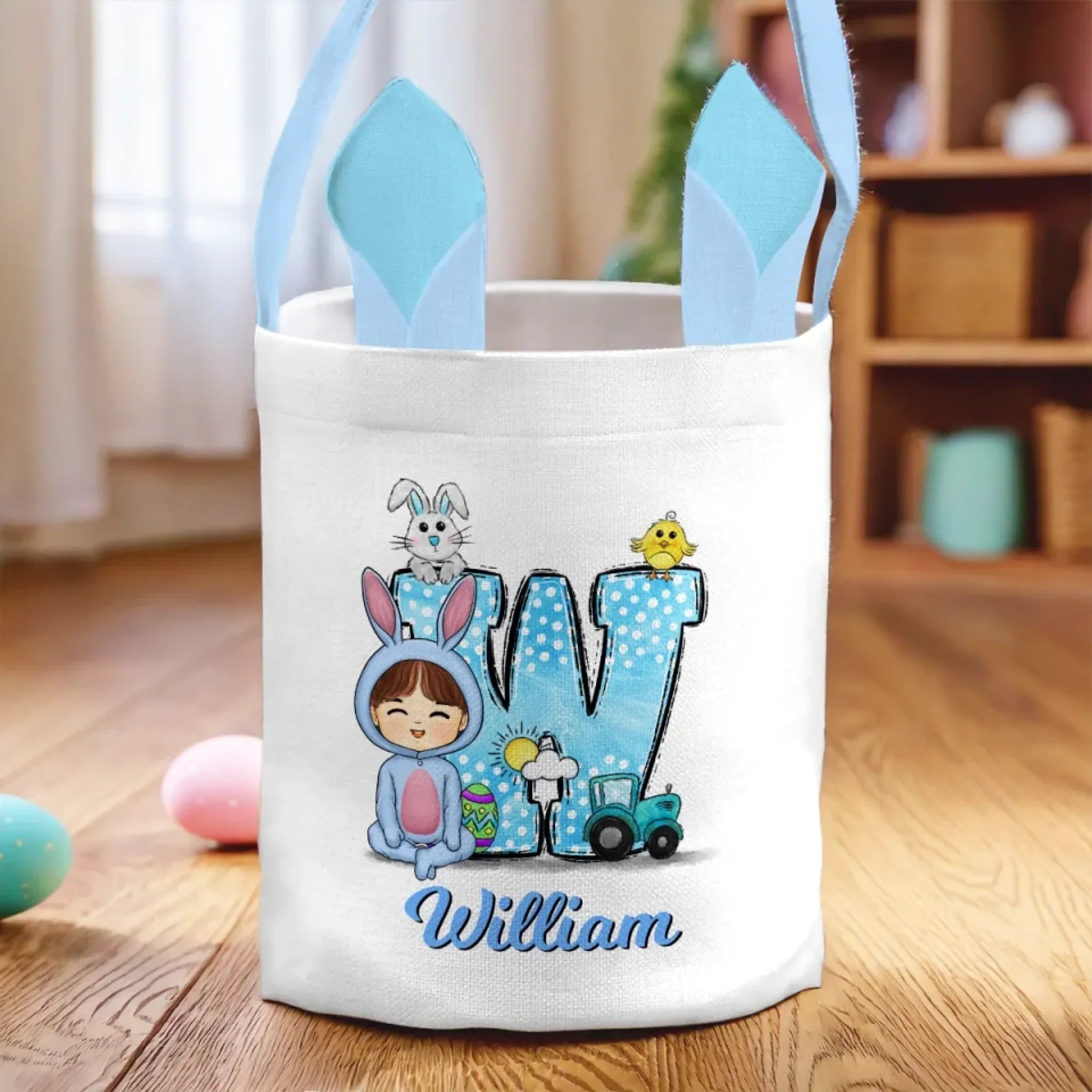 Little Bunny, Big Easter Joy - Family Personalized Custom Bunny Basket, Tote With Bunny Ears - Easter Gift For Kids Egg Hunt, Family Members
