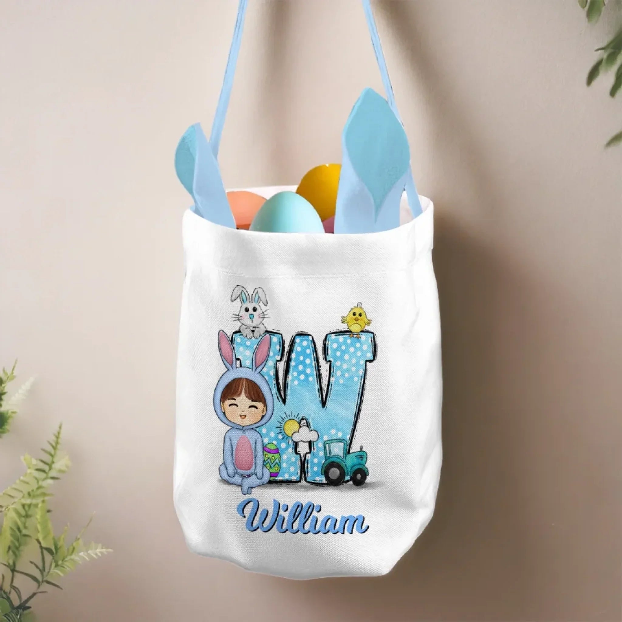 Little Bunny, Big Easter Joy - Family Personalized Custom Bunny Basket, Tote With Bunny Ears - Easter Gift For Kids Egg Hunt, Family Members