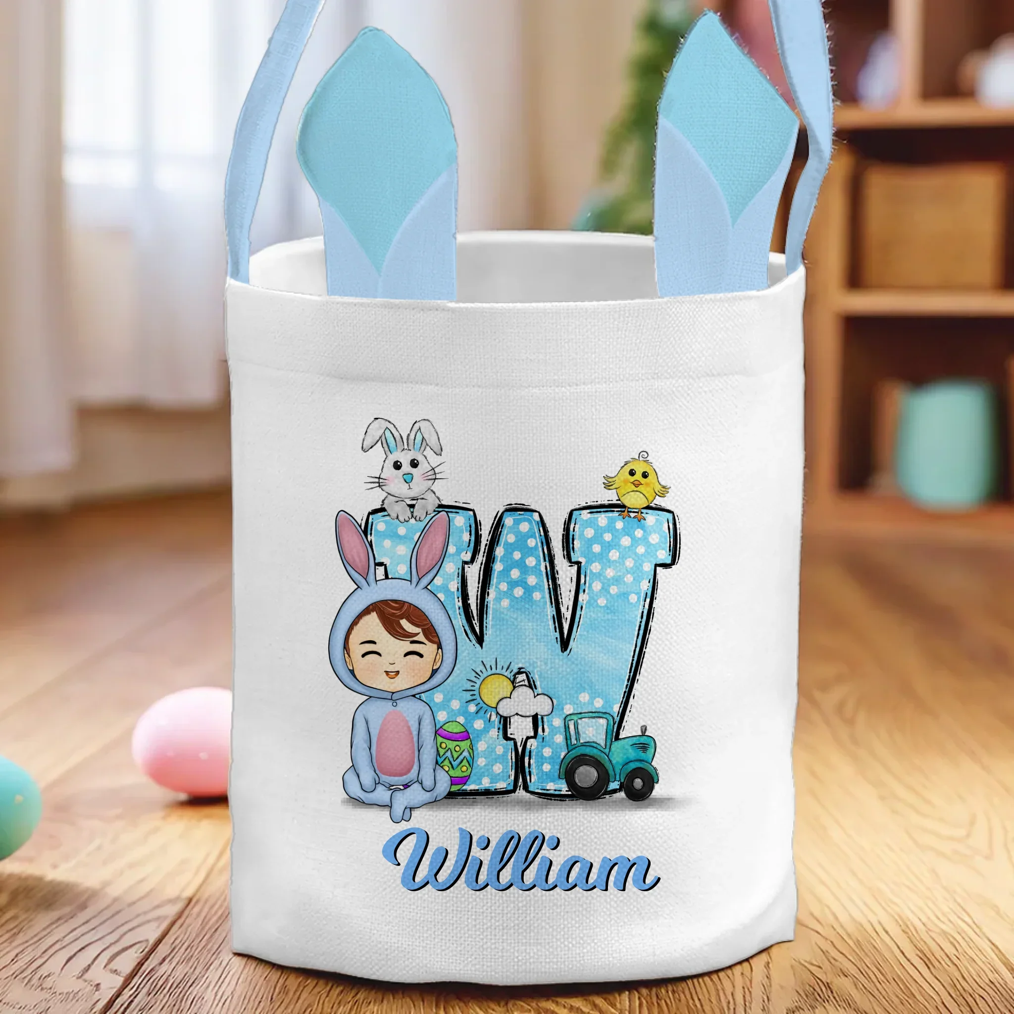 Little Bunny, Big Easter Joy - Family Personalized Custom Bunny Basket, Tote With Bunny Ears - Easter Gift For Kids Egg Hunt, Family Members
