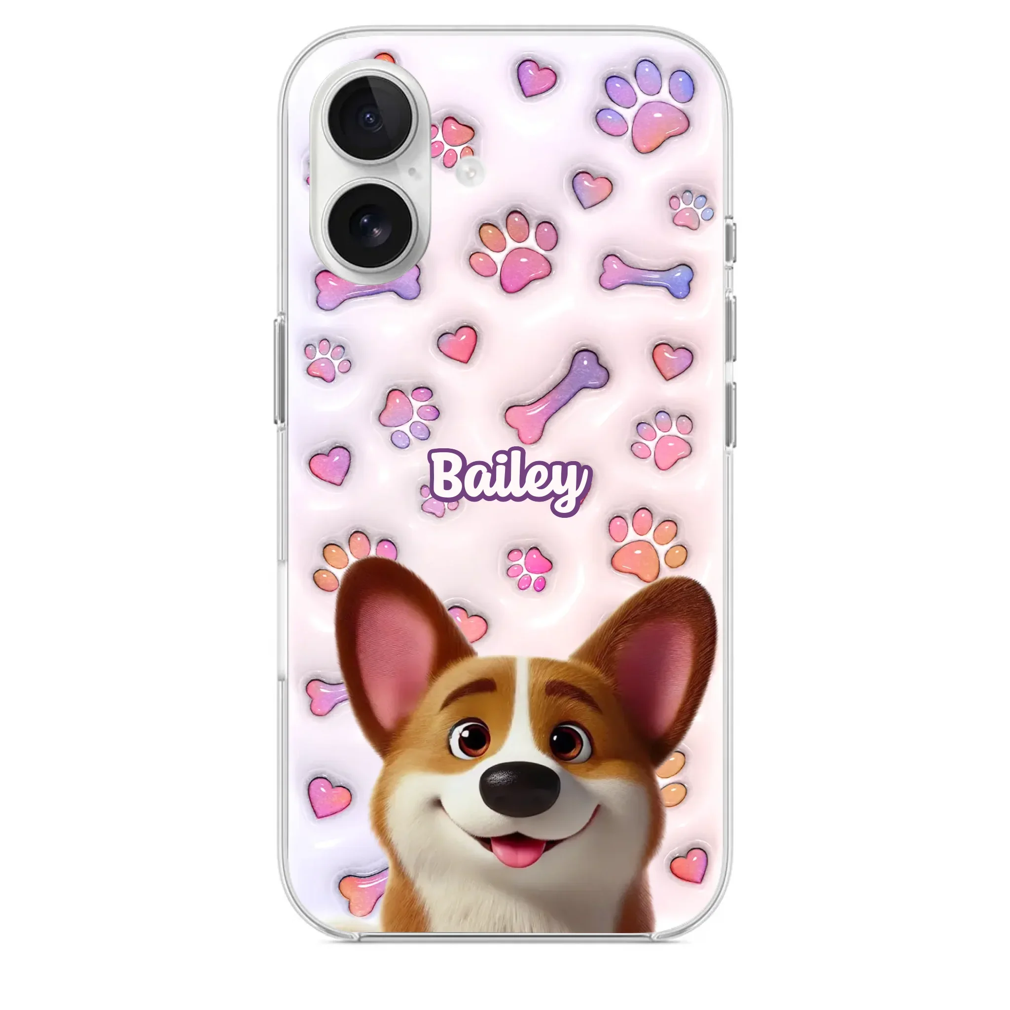 Tail Wagging Happiness - Dog Personalized Custom 3D Inflated Effect Printed Clear Phone Case - Gift For Pet Owners, Pet Lovers