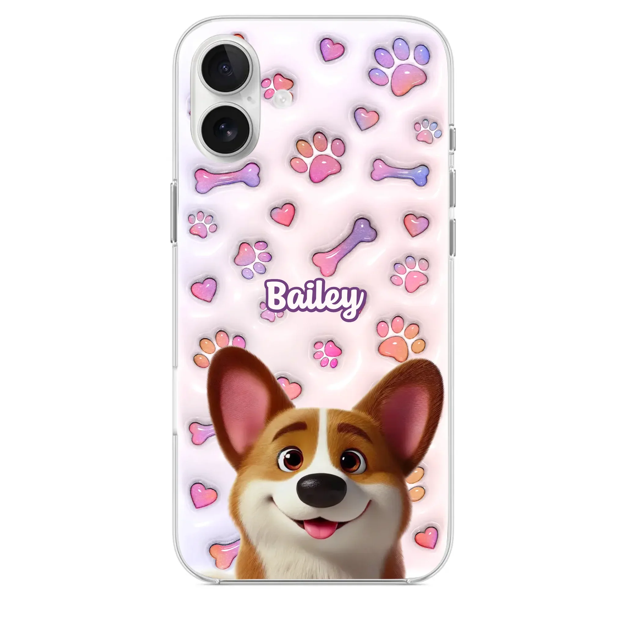 Tail Wagging Happiness - Dog Personalized Custom 3D Inflated Effect Printed Clear Phone Case - Gift For Pet Owners, Pet Lovers