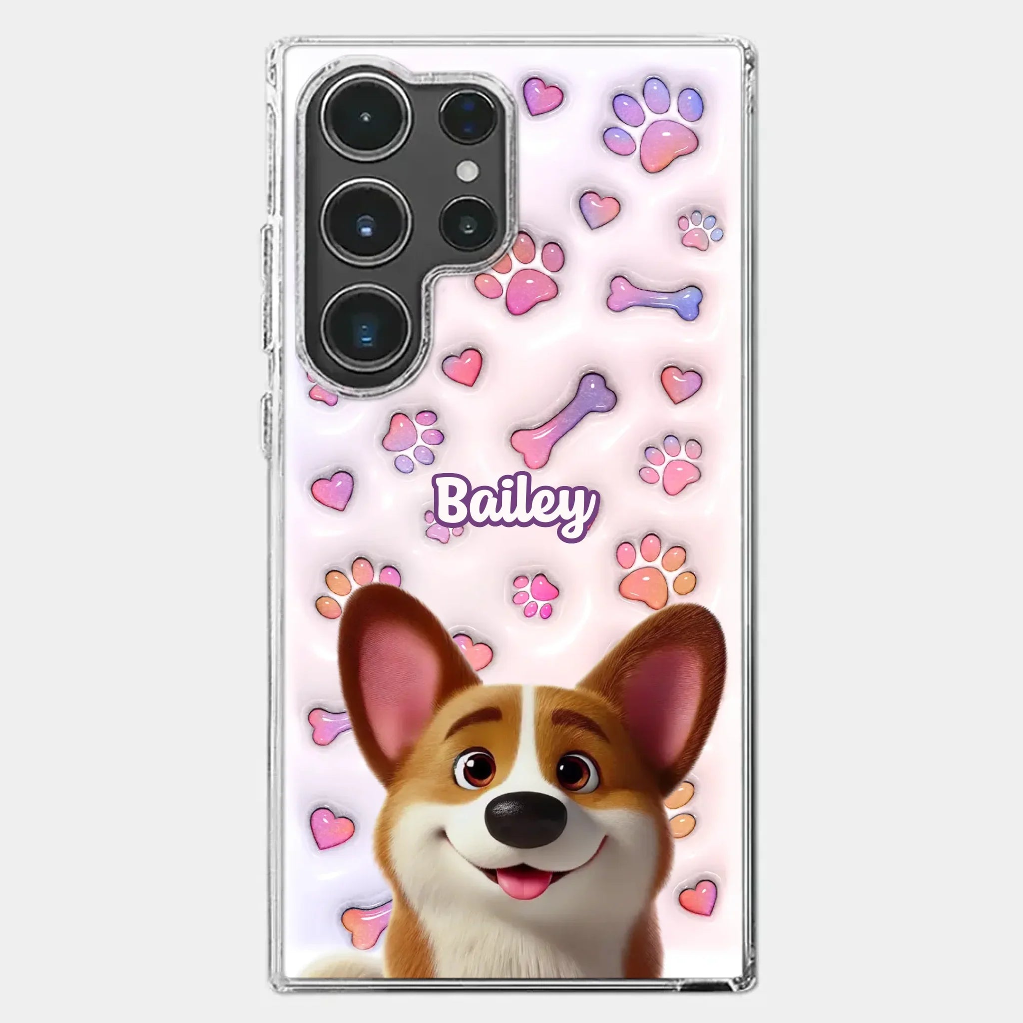 Tail Wagging Happiness - Dog Personalized Custom 3D Inflated Effect Printed Clear Phone Case - Gift For Pet Owners, Pet Lovers