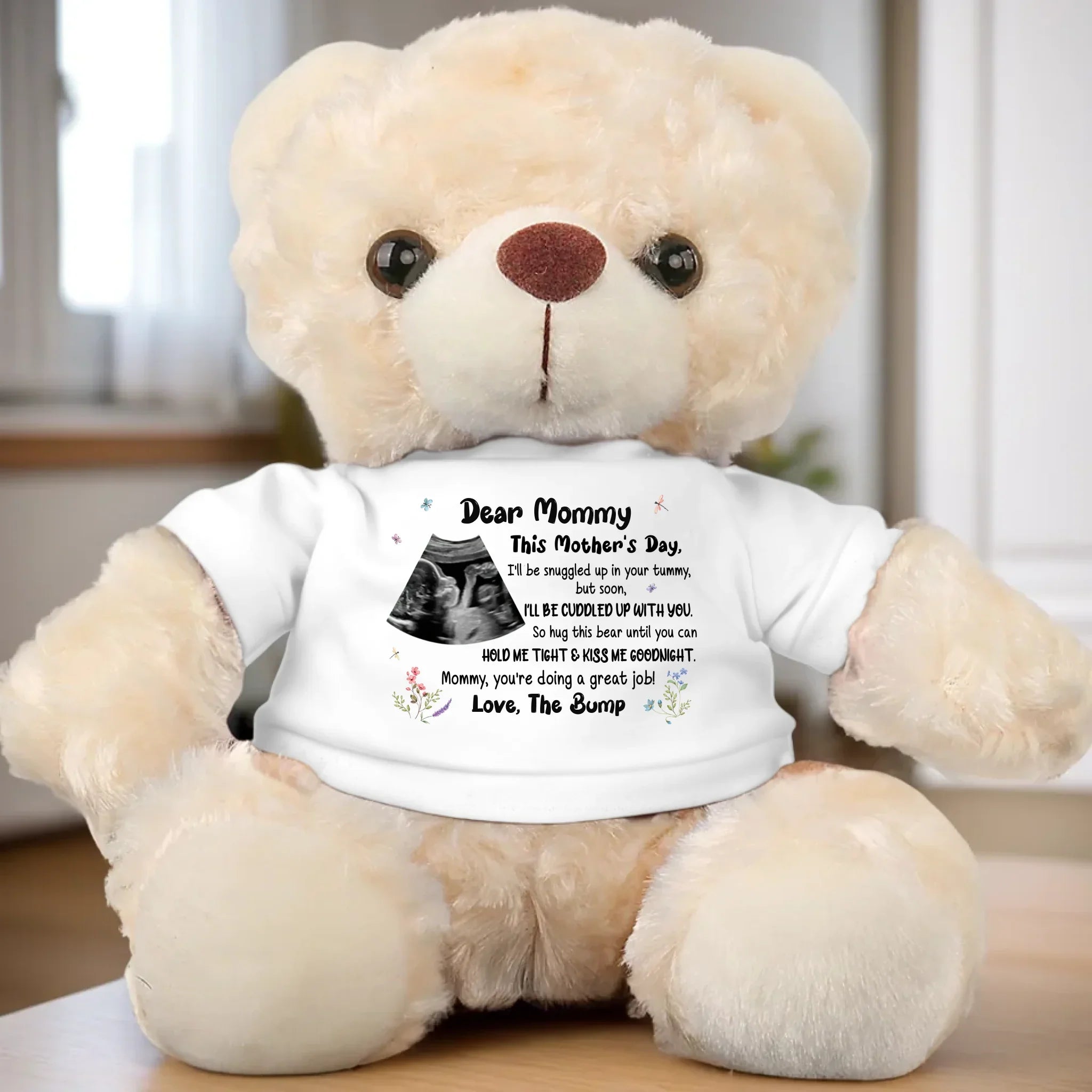 Custom Photo Cuddle This Bear Until You Can Hold Me - Family Personalized Custom Teddy Bear Plush - Mother's Day, Baby Shower Gift, Gift For First Mom, Pregnancy, Newborn Baby
