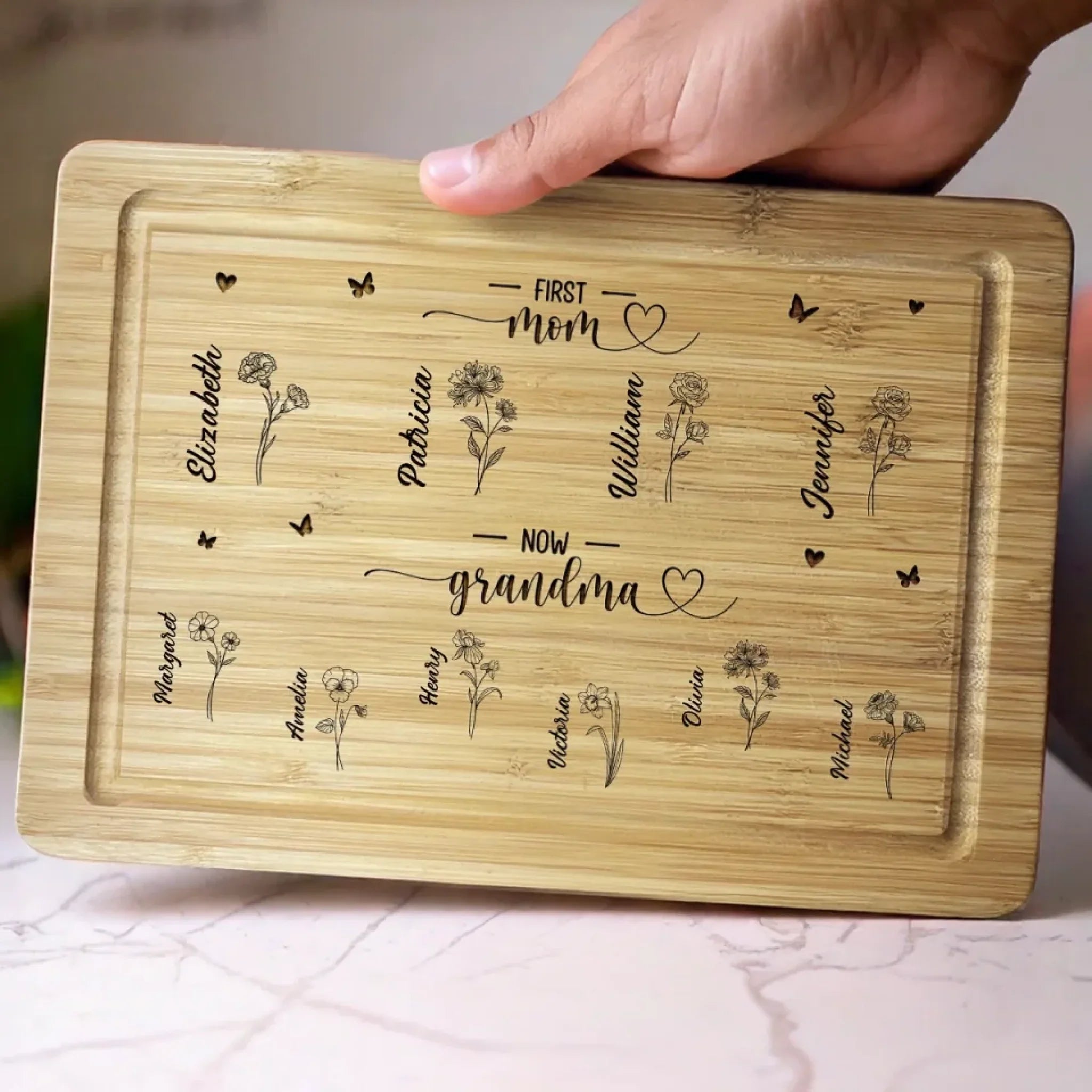 First Mom Now Grandma - Family Personalized Custom Engraved Wooden Cutting Board - Mother's Day, Gift For Mom, Grandma