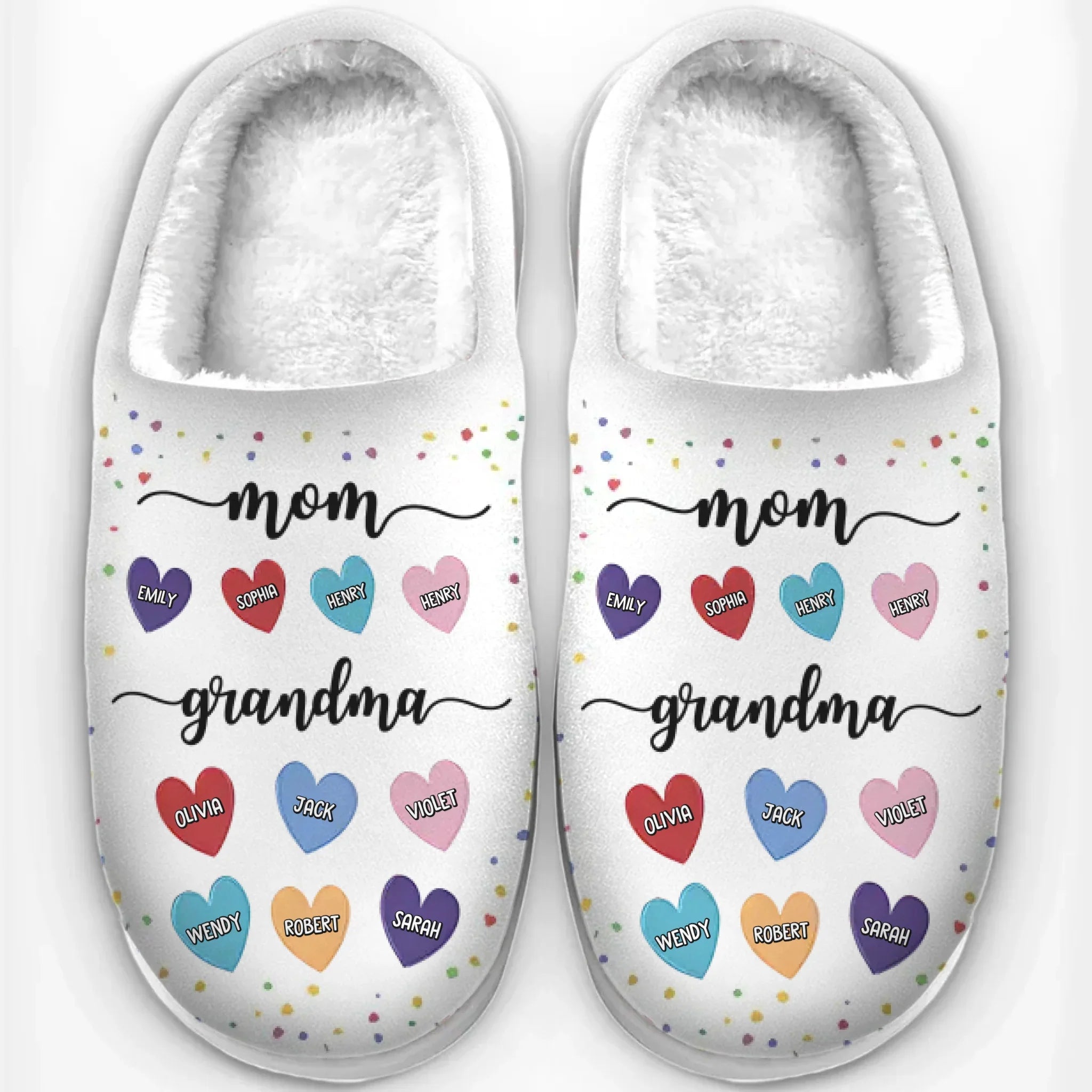 From Grandma To Mom, The Love Never Ends - Family Personalized Custom Fluffy Slippers - Mother's Day, Gift For Mom, Grandma
