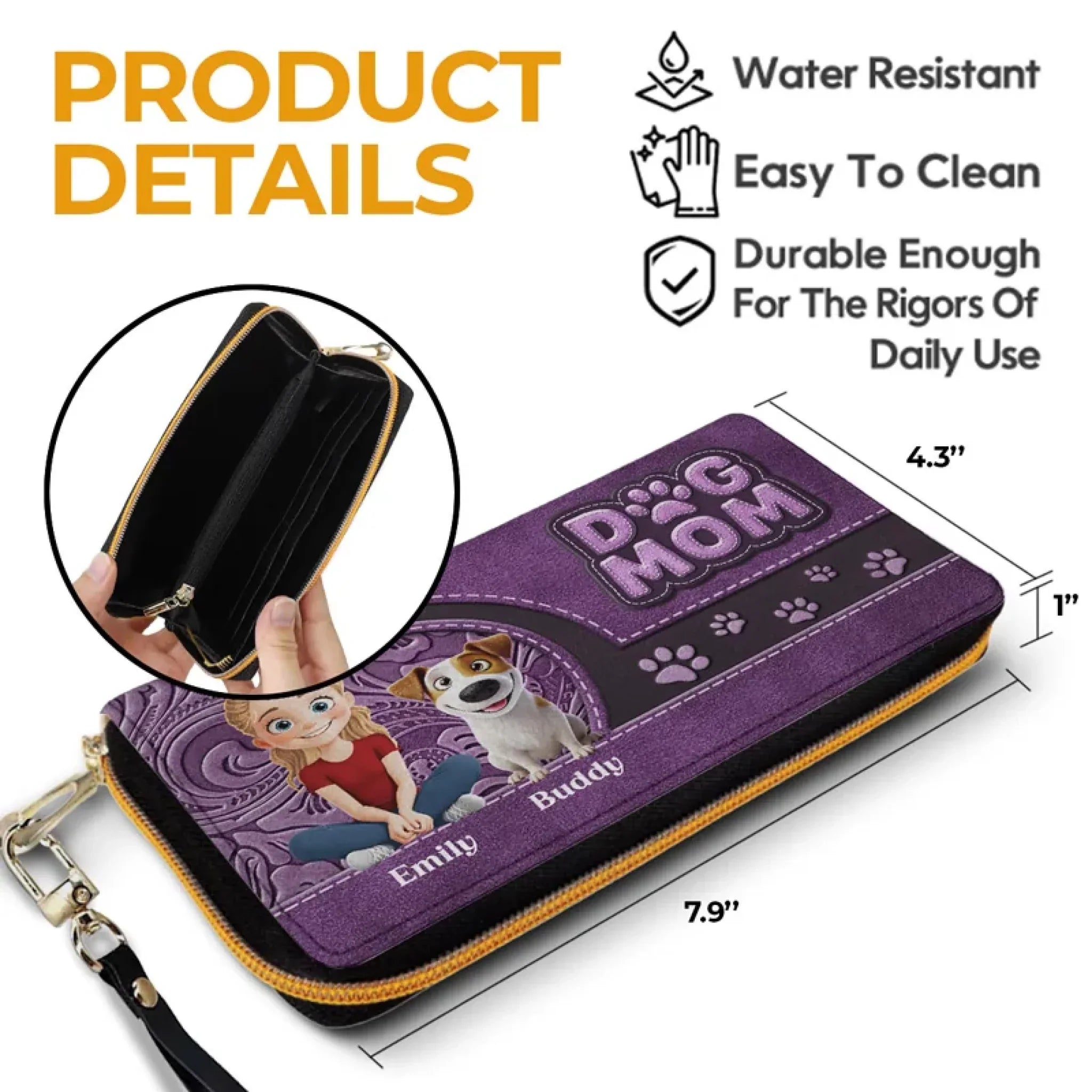 Furry Love, Forever Bond - Dog Personalized Custom Leather Long Wallet - Gift For Pet Owners, Pet Lovers
