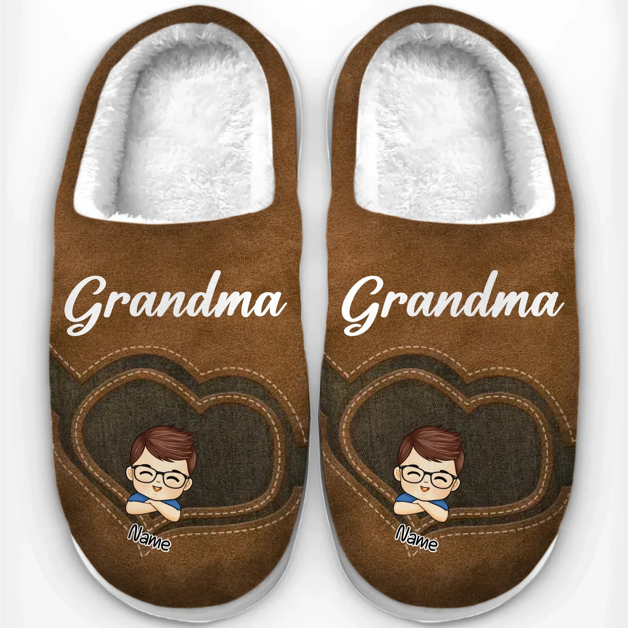 Love Grows In Grandma’s Heart - Family Personalized Custom Fluffy Slippers - Mother's Day, Gift For Mom, Grandma