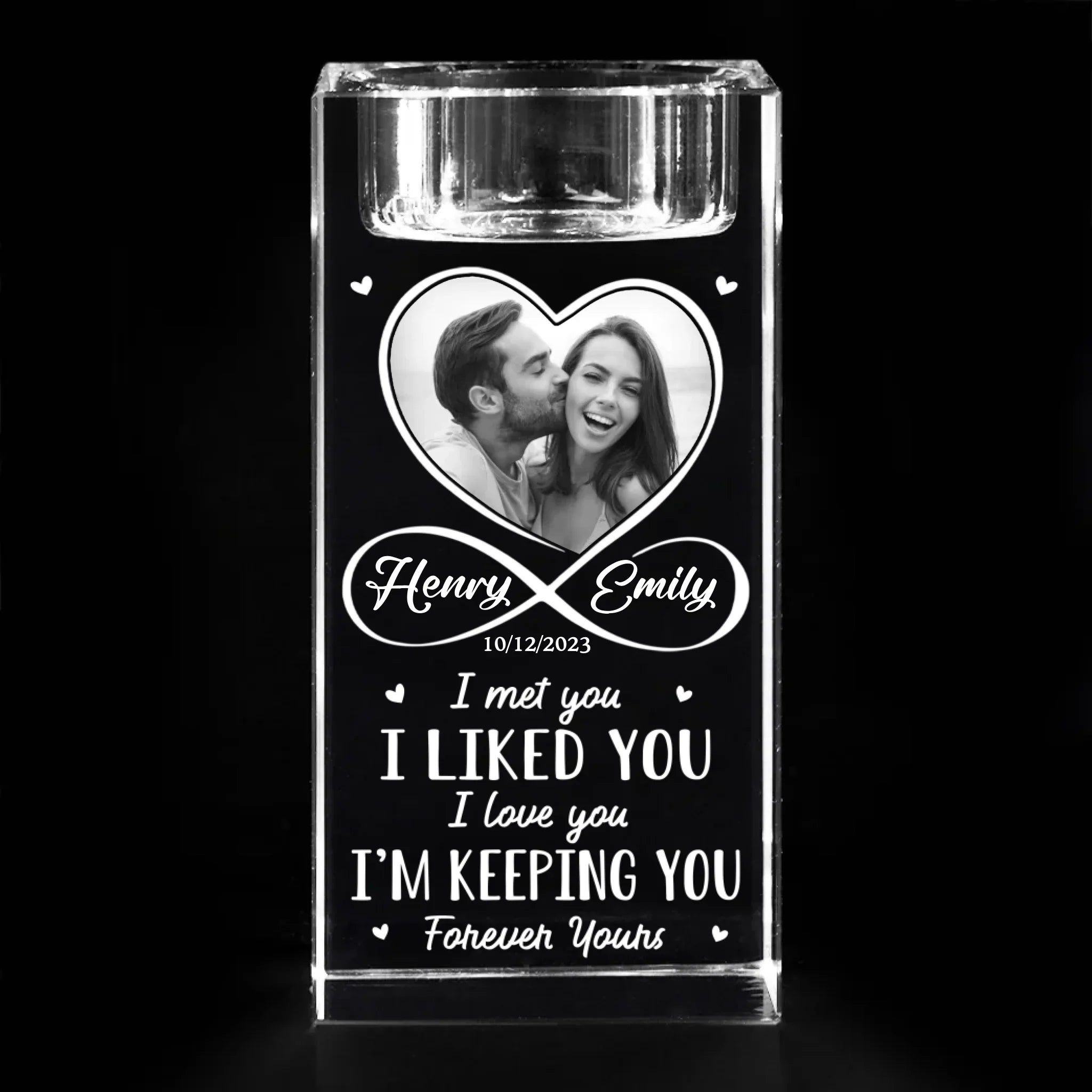 Custom Photo In Your Light, I Find Love - Couple Personalized Custom 3D Crystal Photo Laser Engraved, Crystal Candle Holder - Gift For Husband Wife, Anniversary